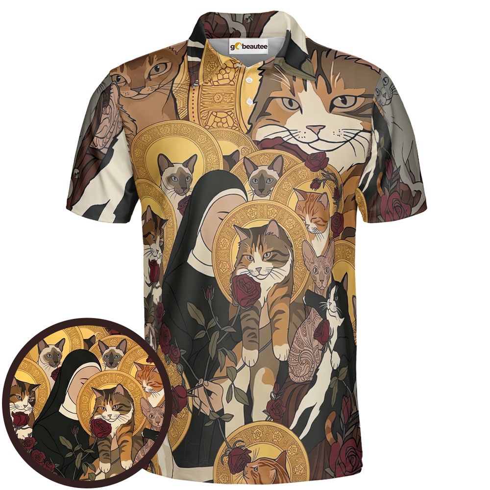 Sacred Feline Renaissance Art Full Print Polo Shirt - Men - 1