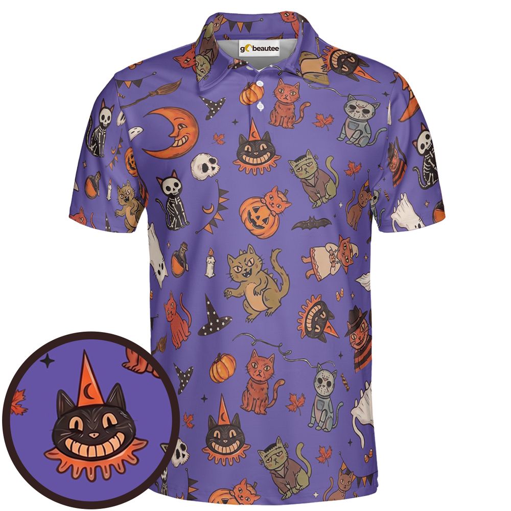 Retro Halloween Cats Purple - Men - 1