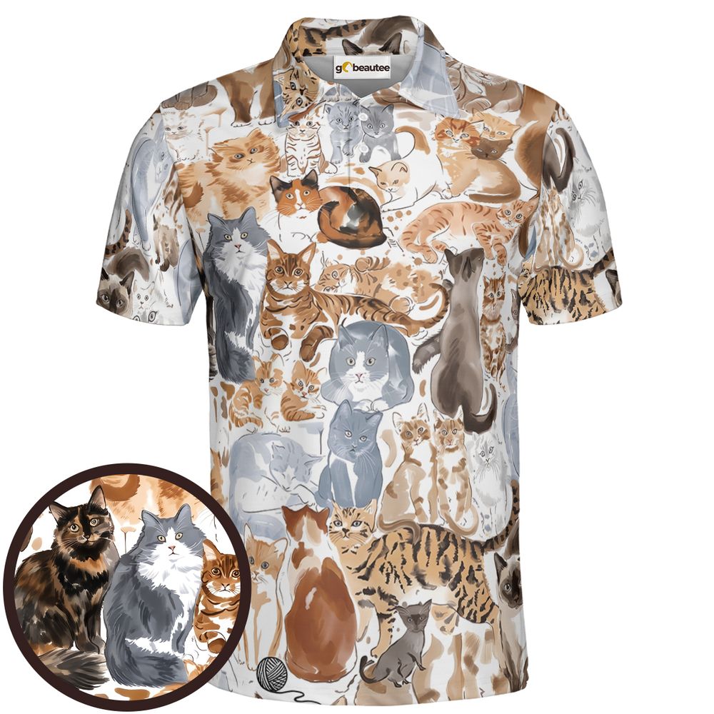 Watercolor cat Full Print Polo Shirt - Men - 1