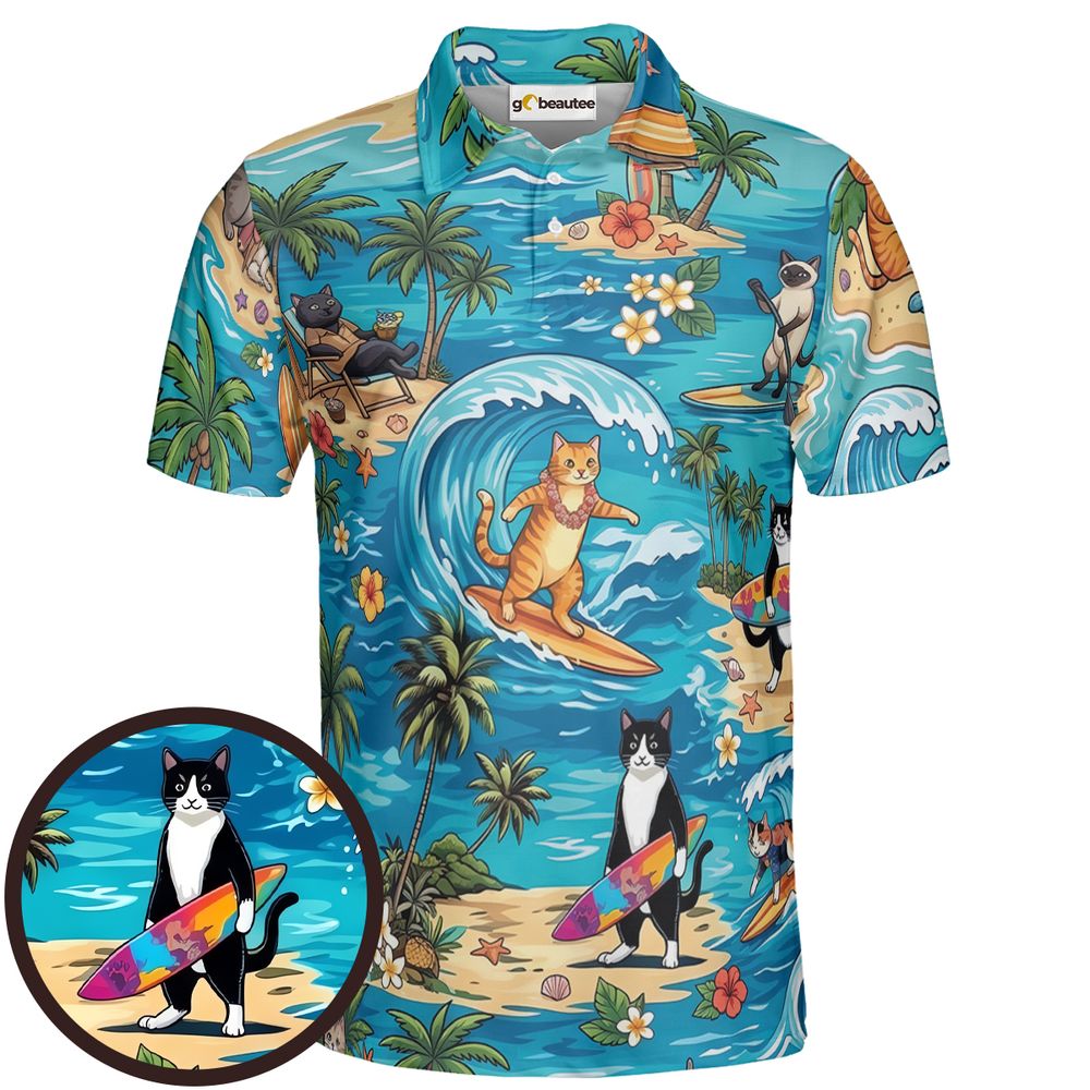 Cats Surfing Full Print Polo Shirt - Men - 1