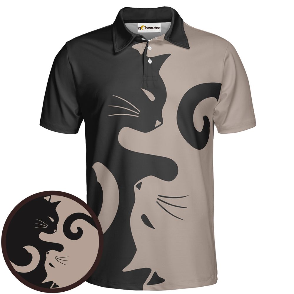 Lavender Spooky Halloween Cat Magic Full Print Polo Shirt - Men - 1