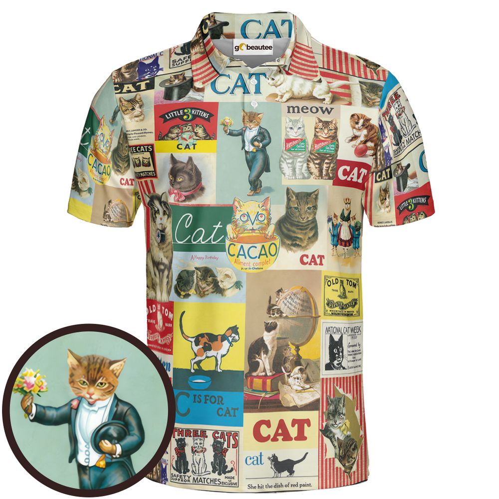 Musical Cats Playing Instruments Band Full Print Polo Shirt - Men - 1