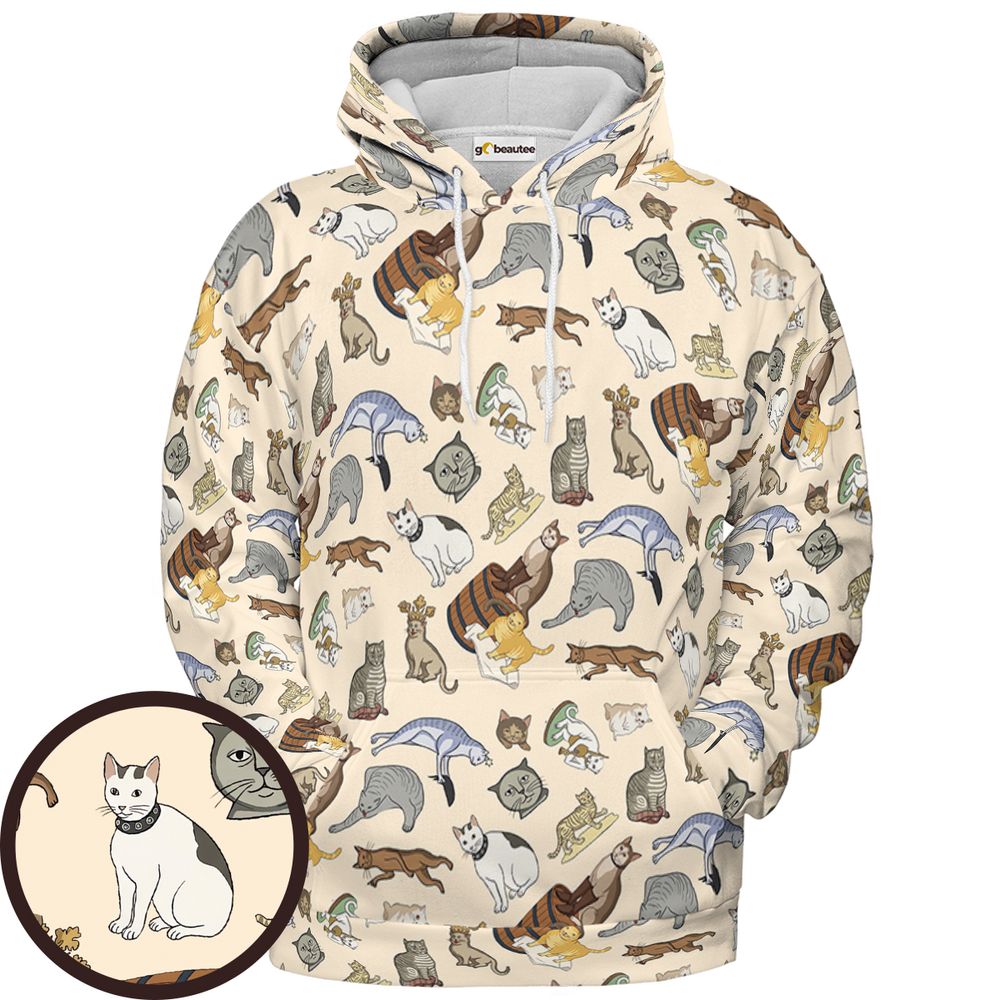 Medieval Cat Art Full Print Hoodie - Pullover Hoodie - 1