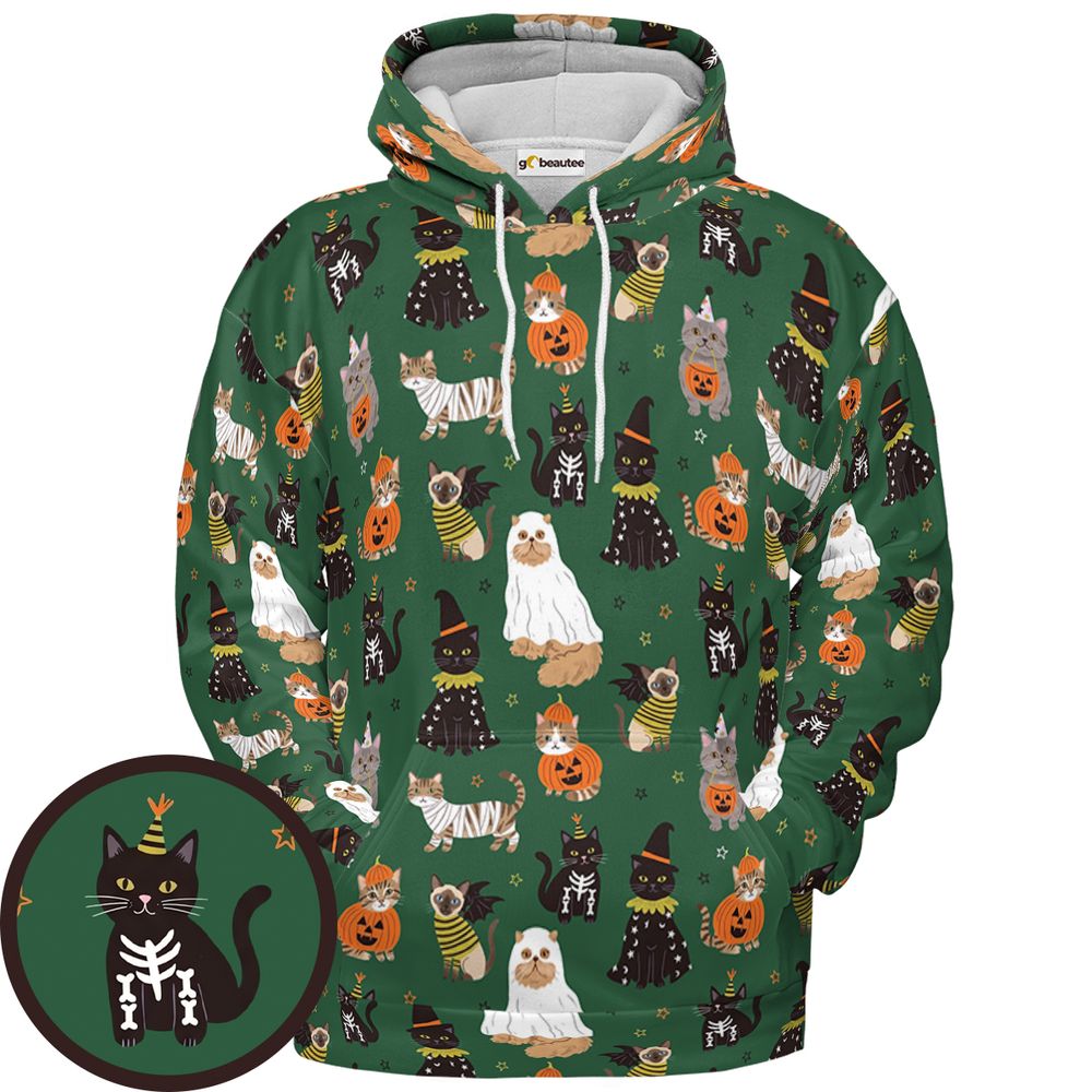 Spooky Cute Halloween Cats & Ghosts - Pullover Hoodie - 1