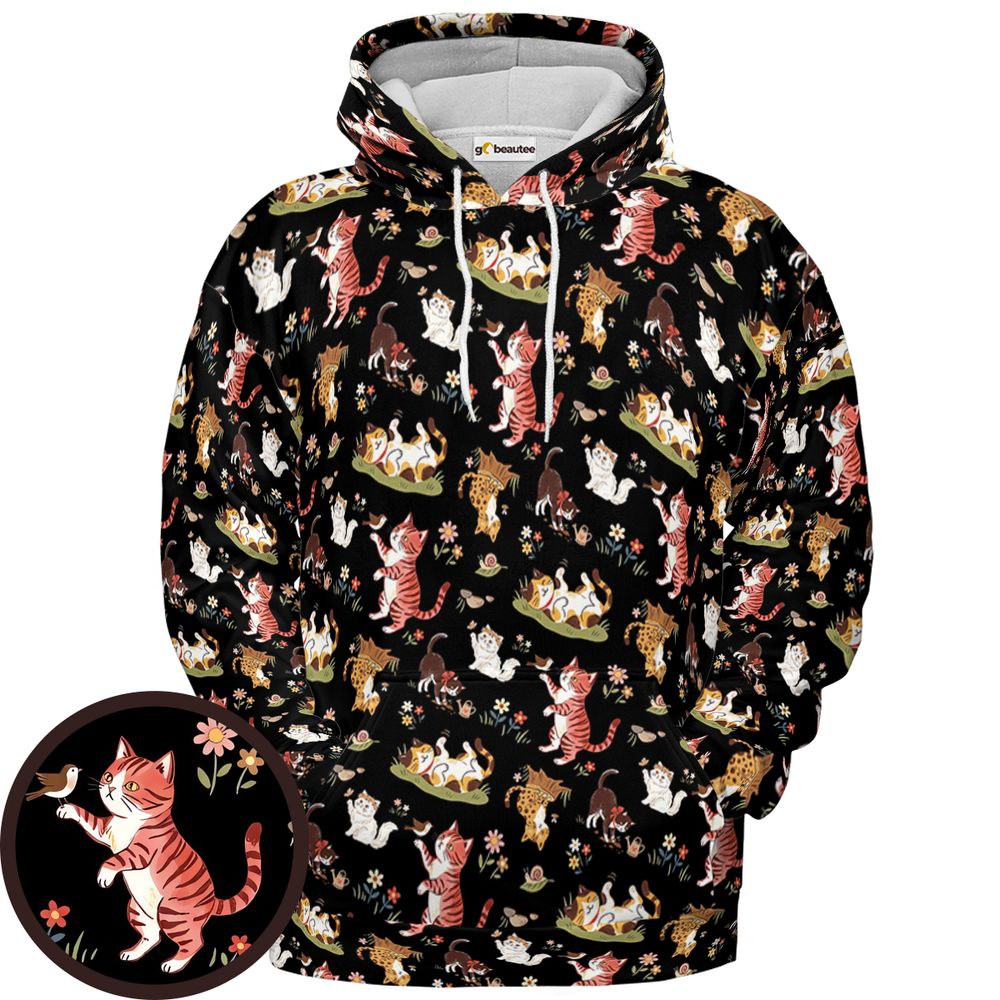 Botanical Garden Cat & Floral - Pullover Hoodie - 1