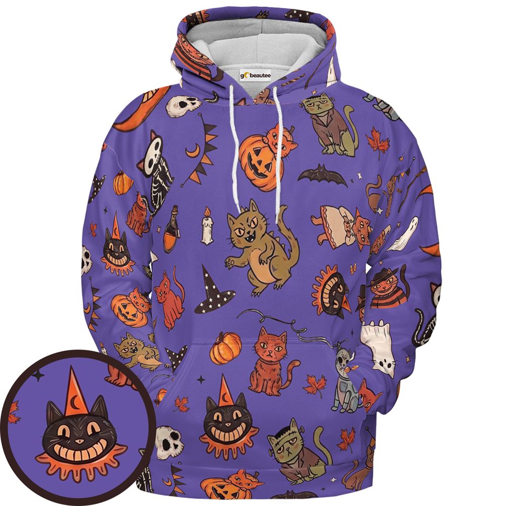Retro Halloween Cats Purple - Pullover Hoodie - 1