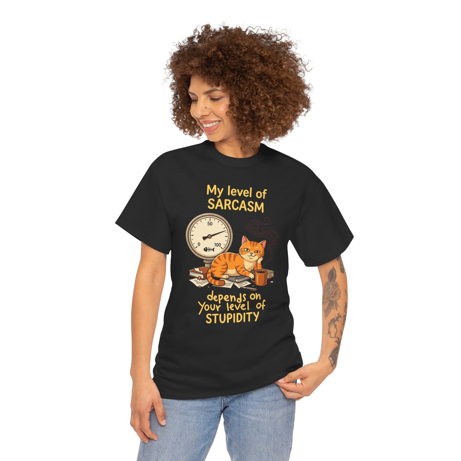Sarcasm Depends On Your Stupidity Cat T-Shirt