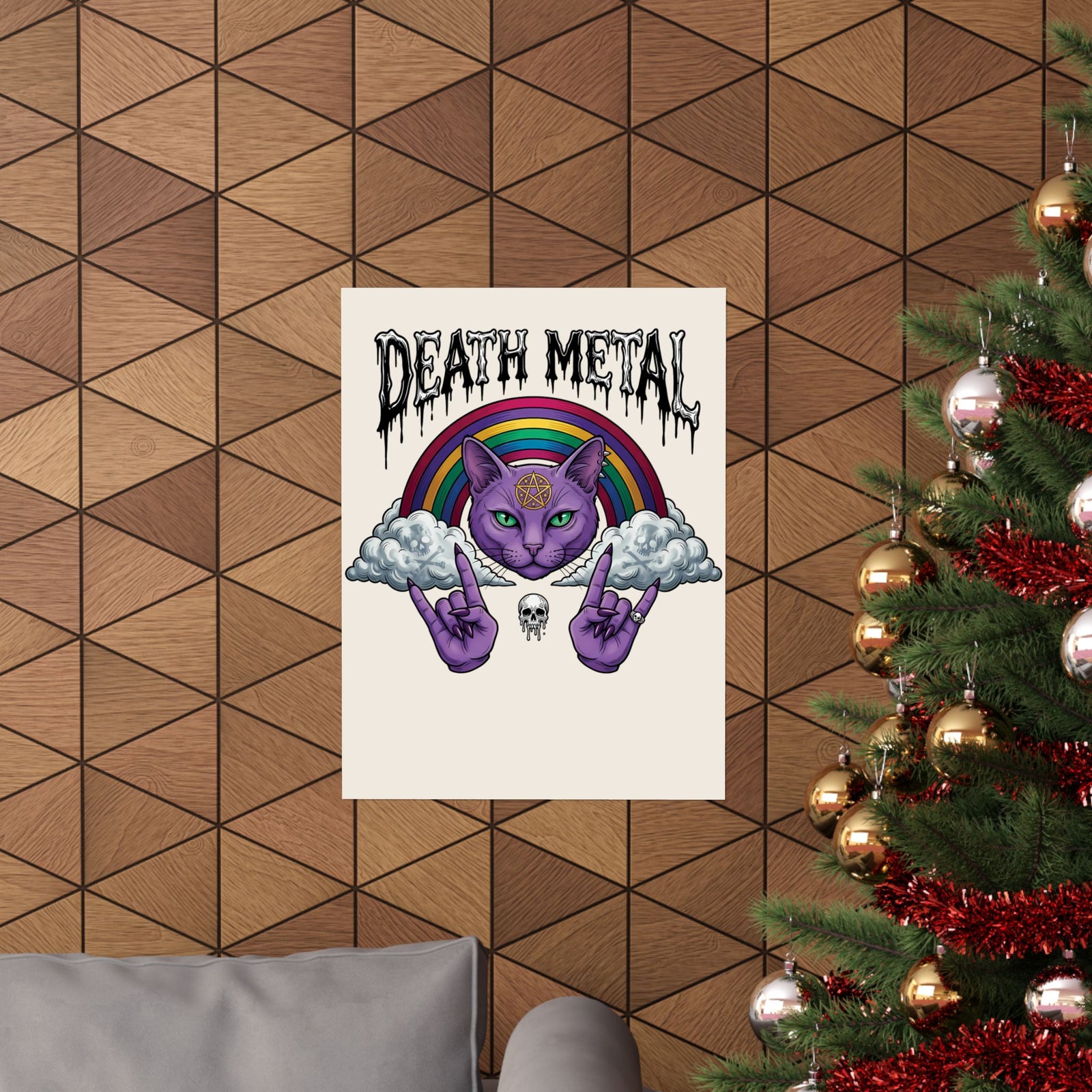 Death Metal Cat Poster — Gothic Black Cat Poster for Metal Fans