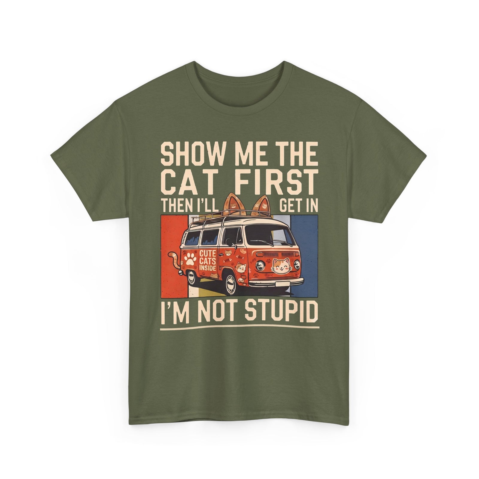 Show Me The Cat First T-Shirt — Funny Retro Camper Van Stranger Danger Tee