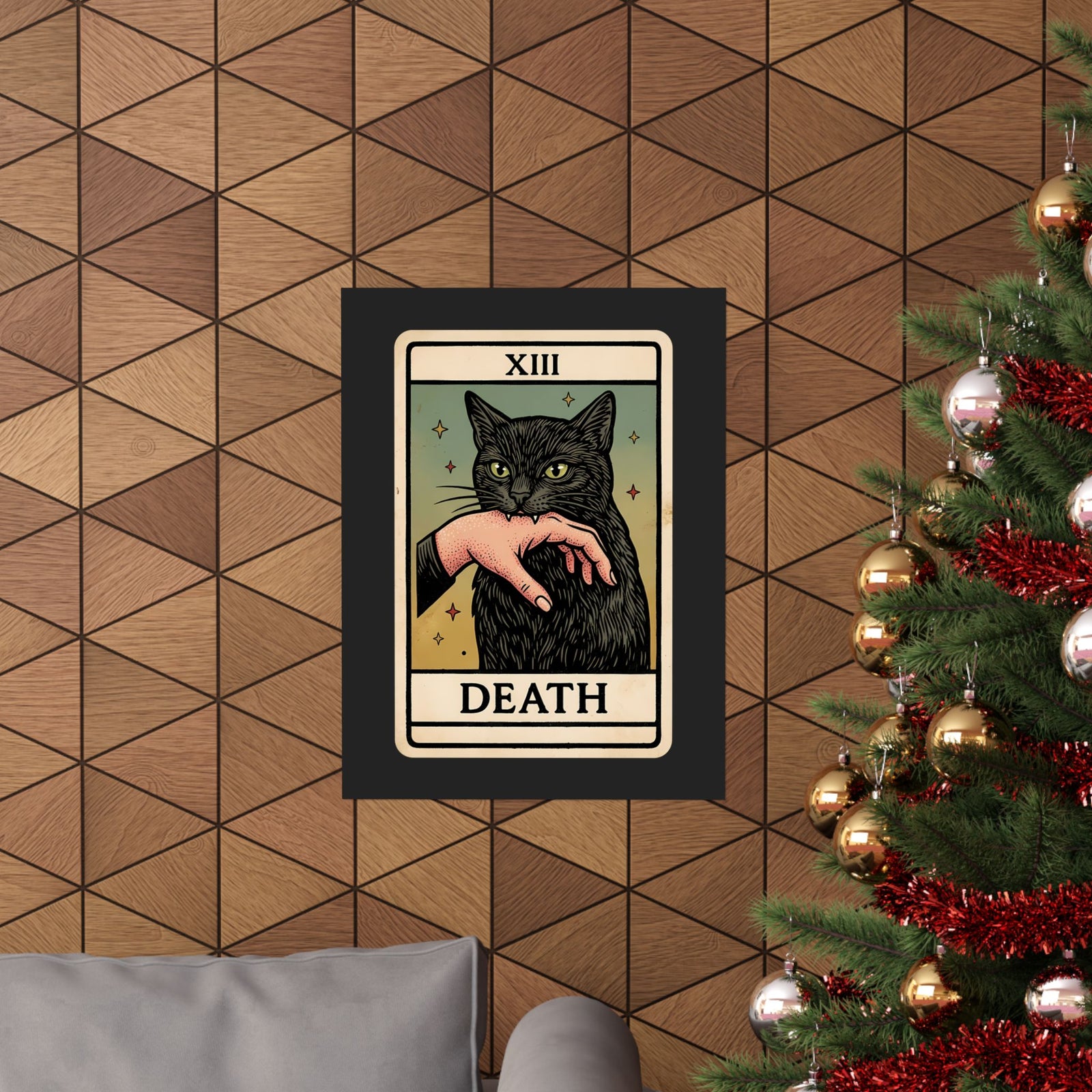 "Death" Tarot Card Black Cat Biting Hand Funny Poster