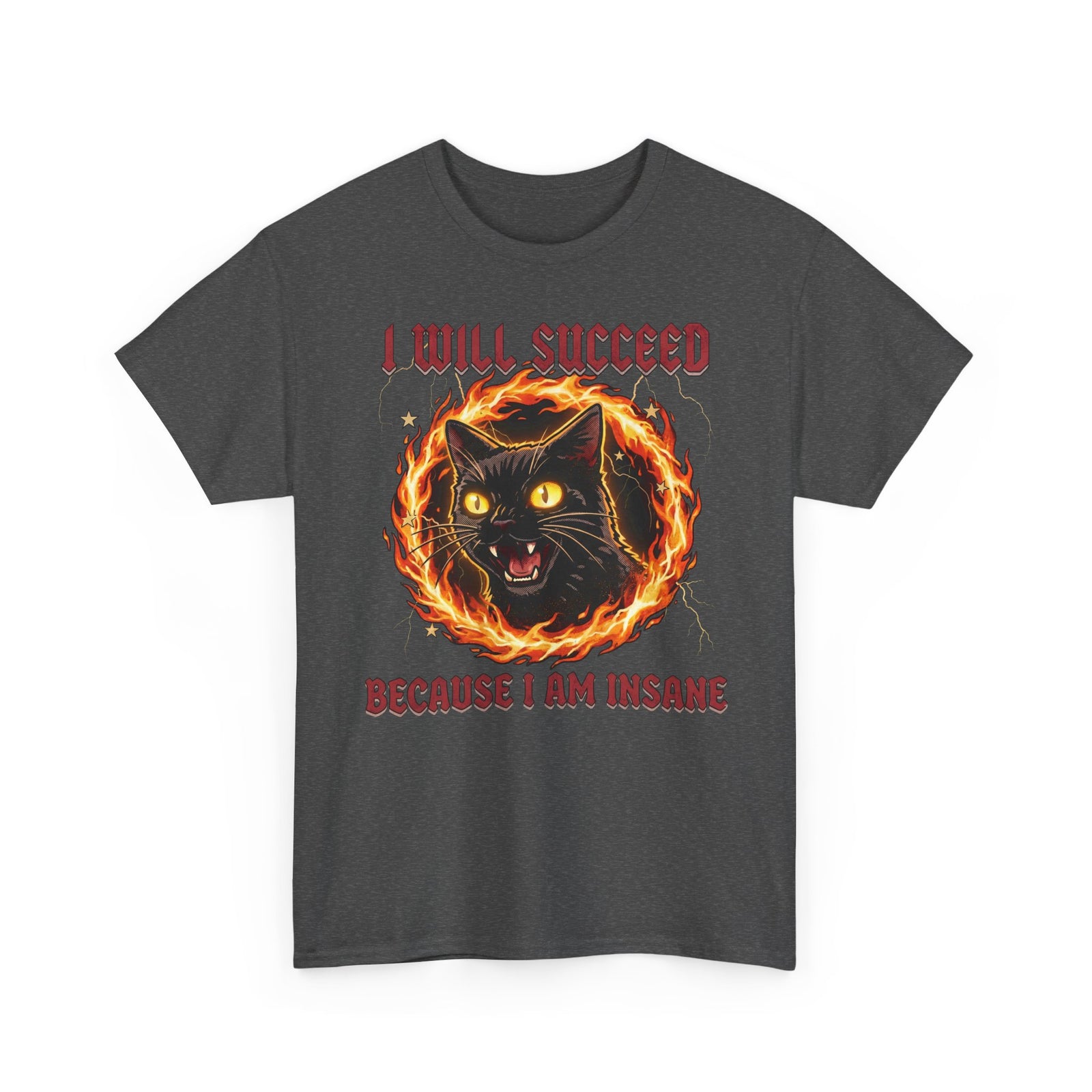 I Will Succeed Because I Am Insane T-Shirt — Heavy Metal Black Cat Graphic Tee