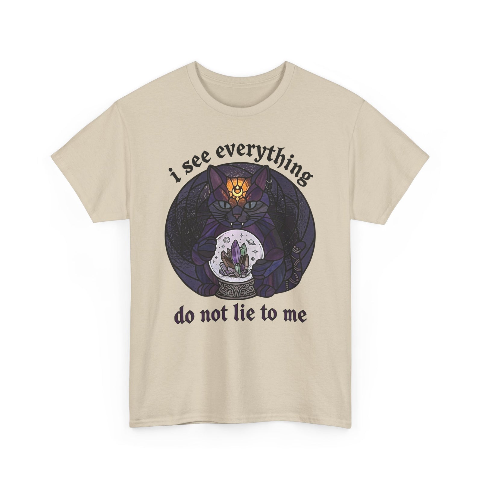 Mystic Fortune Teller Cat T-Shirt "I See Everything" Stained Glass Spiritual Kitten