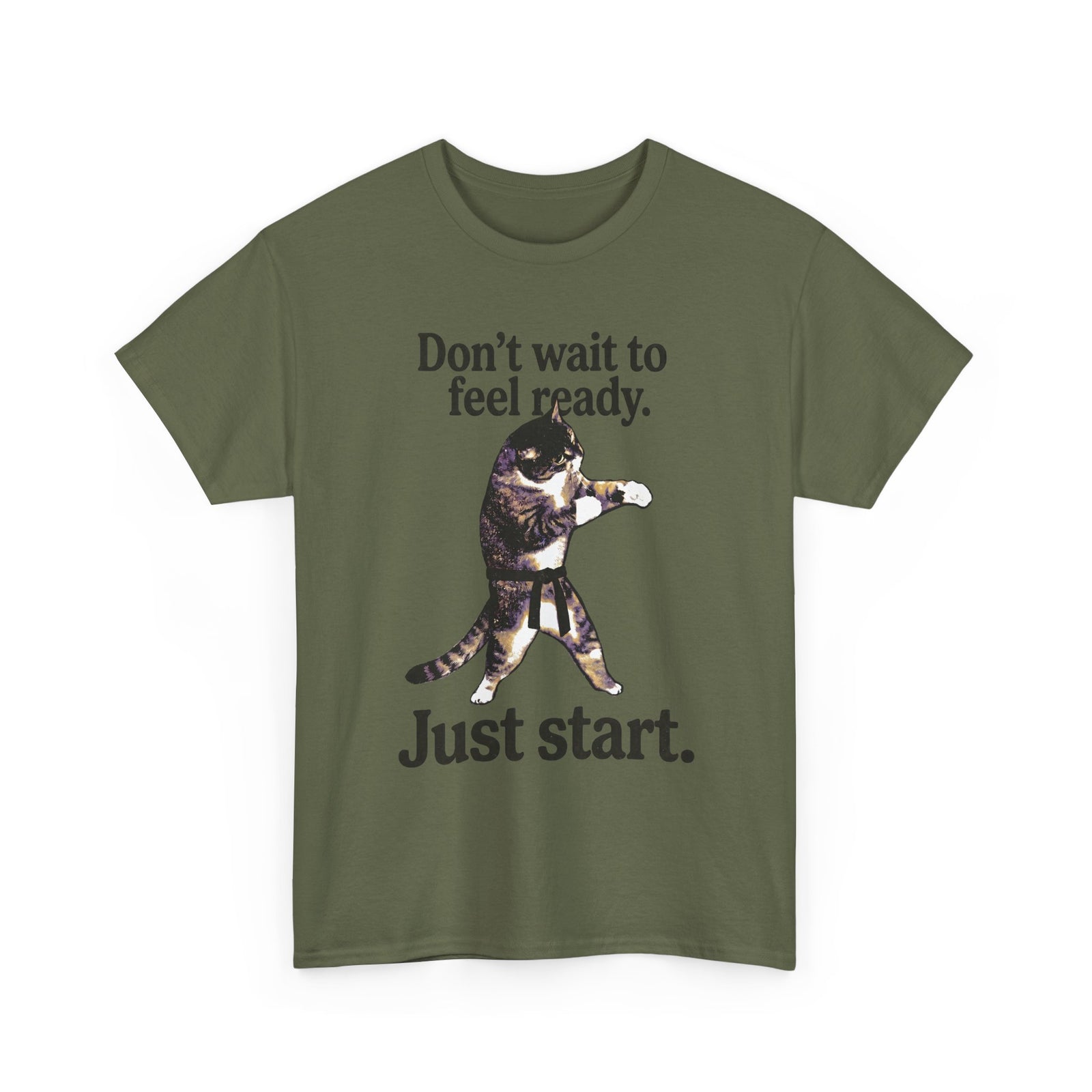 Don't Wait To Feel Ready Cat T-Shirt — Funny Martial Arts Karate Feline Tee