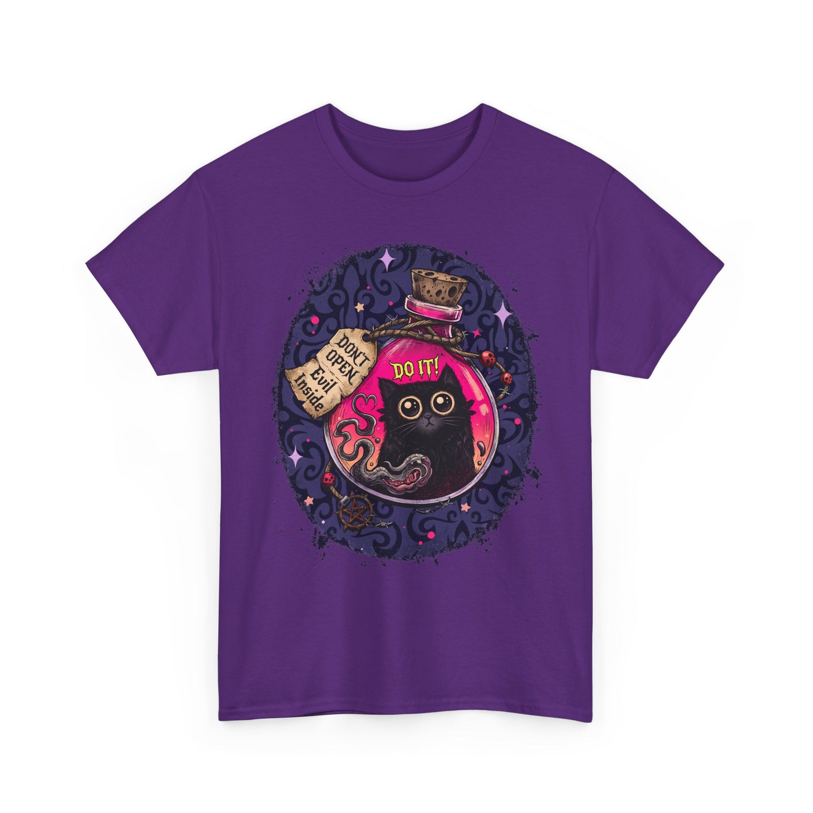 Don't Open Evil Inside Potion Cat T-Shirt — Creepy Cute Black Cat Tee