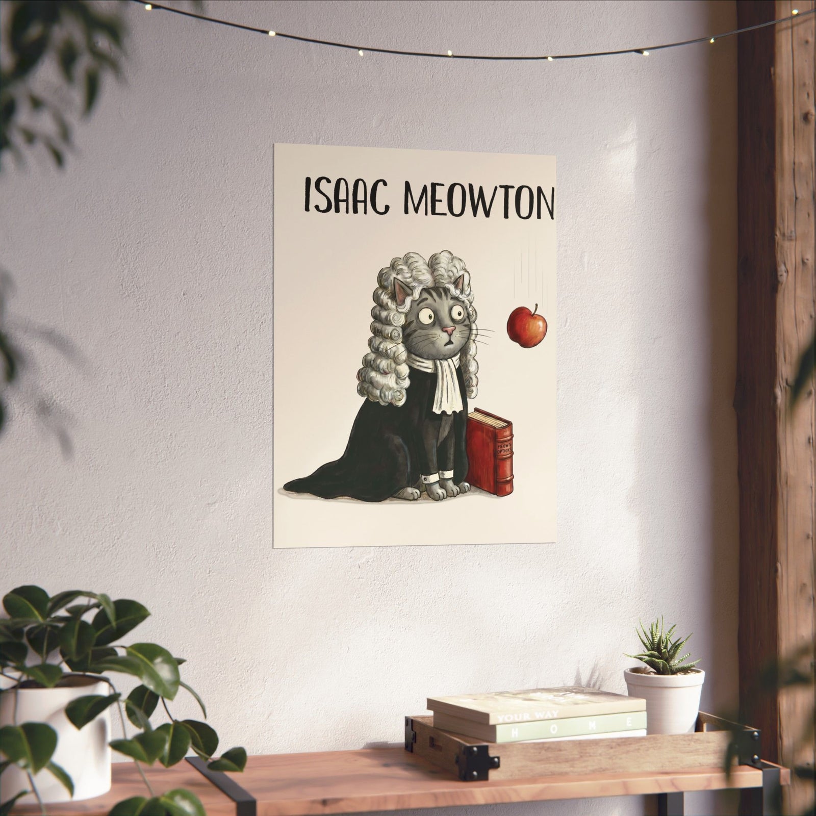 Isaac Meowton Poster — Funny Science Pun Cat Gravity Graphic Poster
