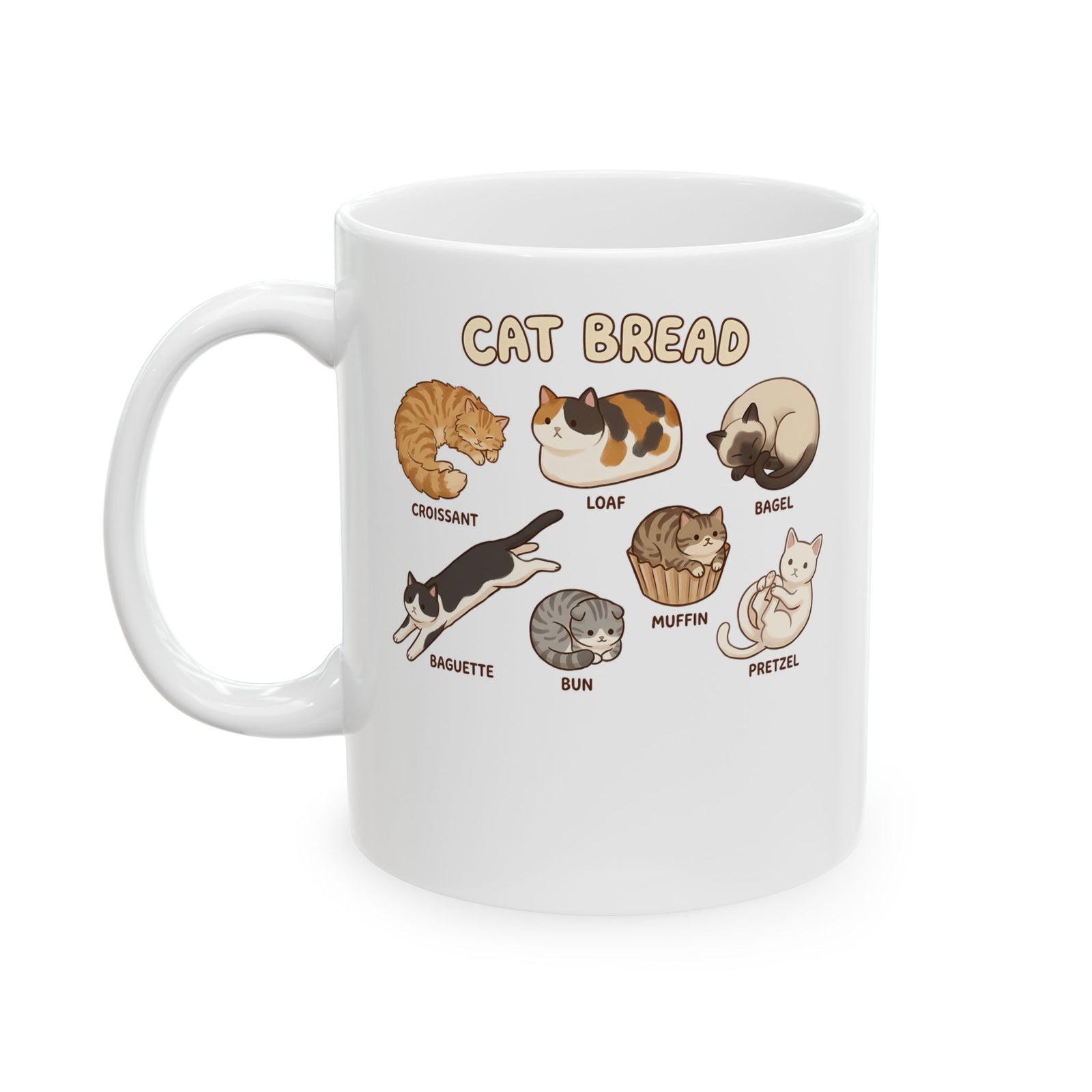 Cats & Breads Ceramic Mug — Cute Cat and Bread Graphic Mug