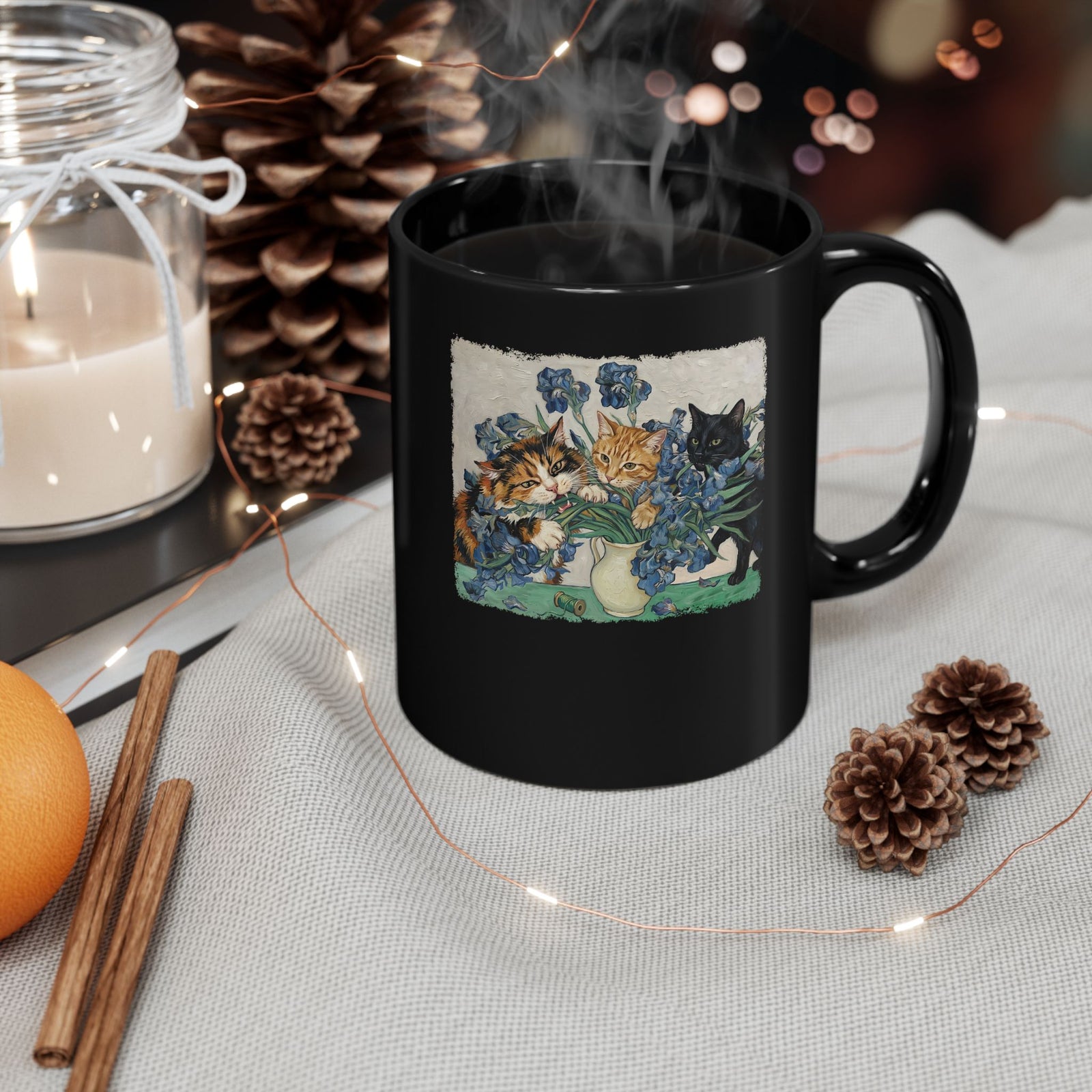 Cats and Masterpiece Black Mug