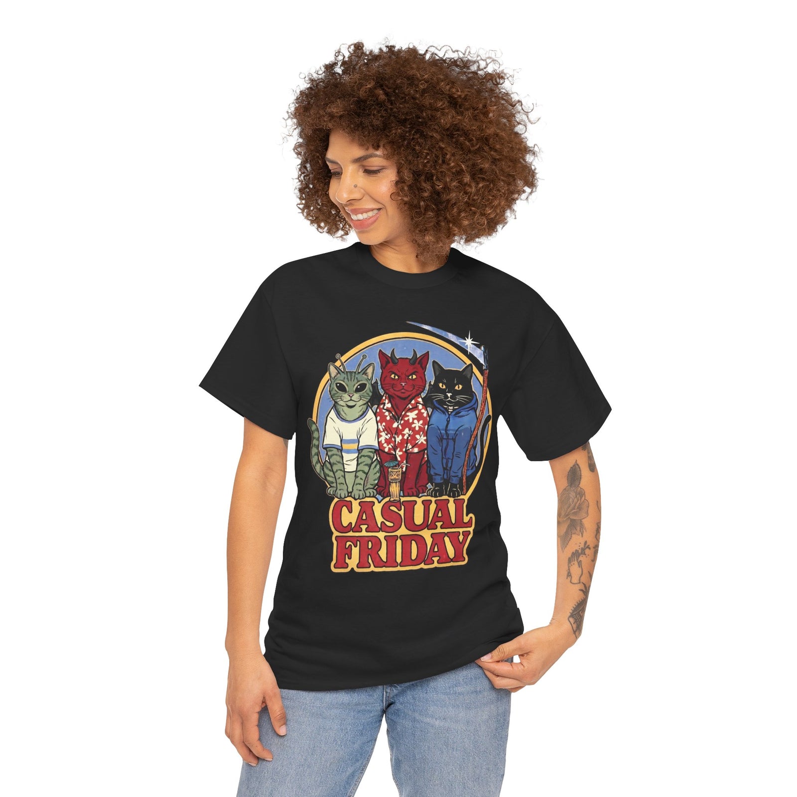 Casual Friday Cat T-Shirt — Funny Alien Devil Grim Reaper Tee