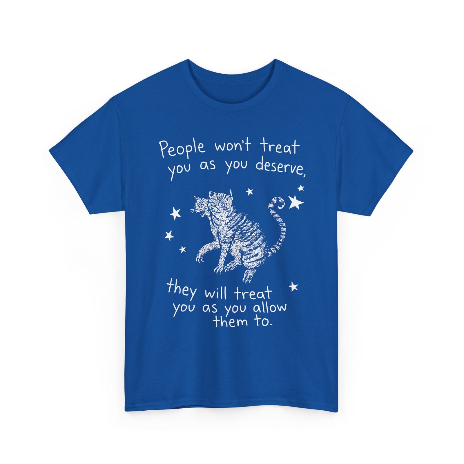 Two-Headed Tabby Cat T-Shirt — "People Won't Treat You As You Deserve" Gothic Woodcut Tee