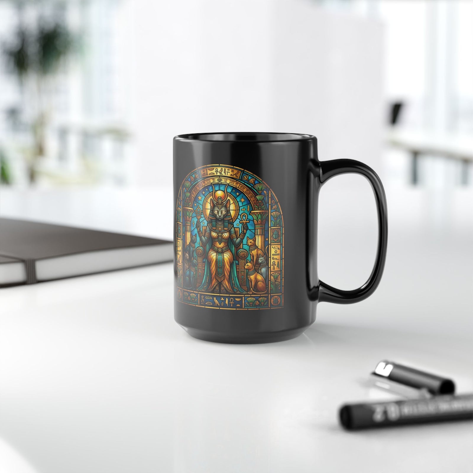 Bastet Goddess of Cats Black Mug — Egyptian Cat Deity Mug
