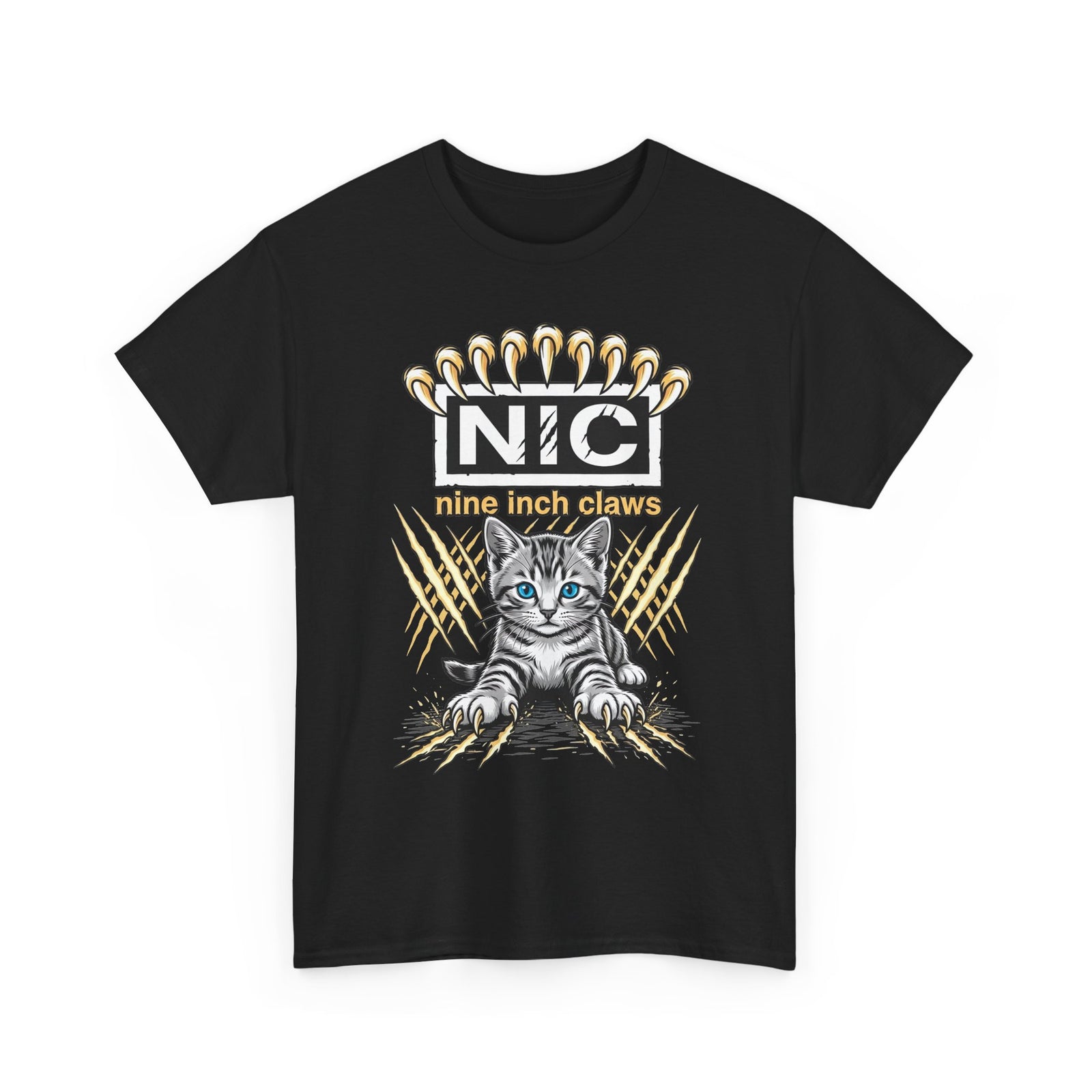 Nine Inch Claws Cat T-Shirt — 'N I C' Graphic Tee with Claw Art