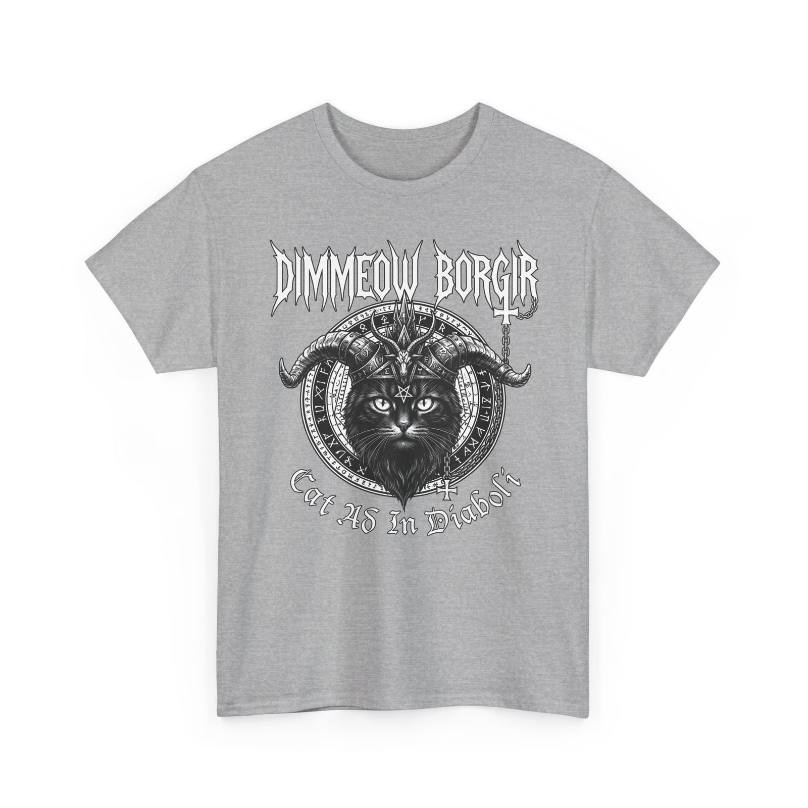 Black Metal Cat T-Shirt — "Dimmeow Borgir" Gothic Cat Band Tee