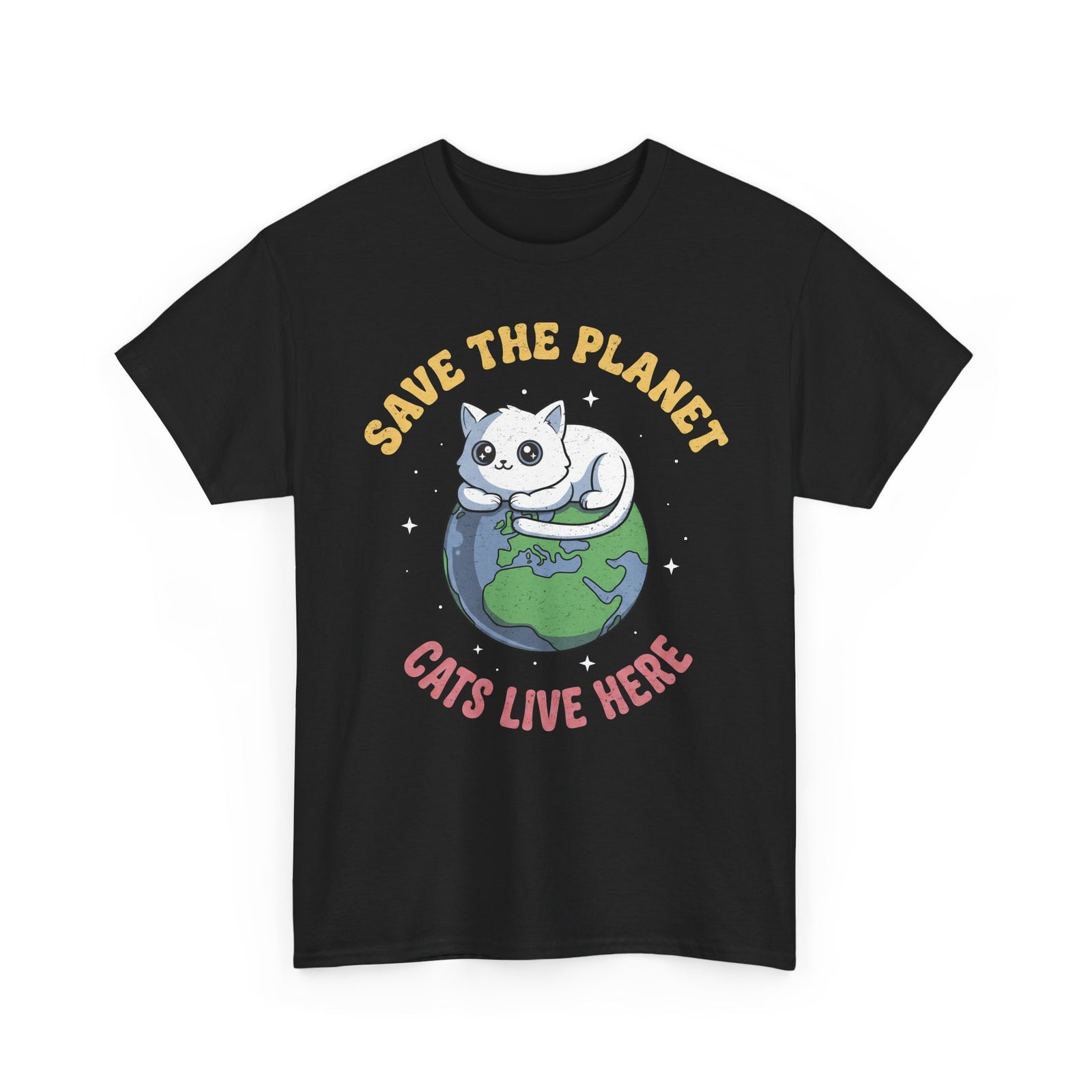 Save The Planet Cats Live Here T-Shirt — Cute White Cat Earth Tee