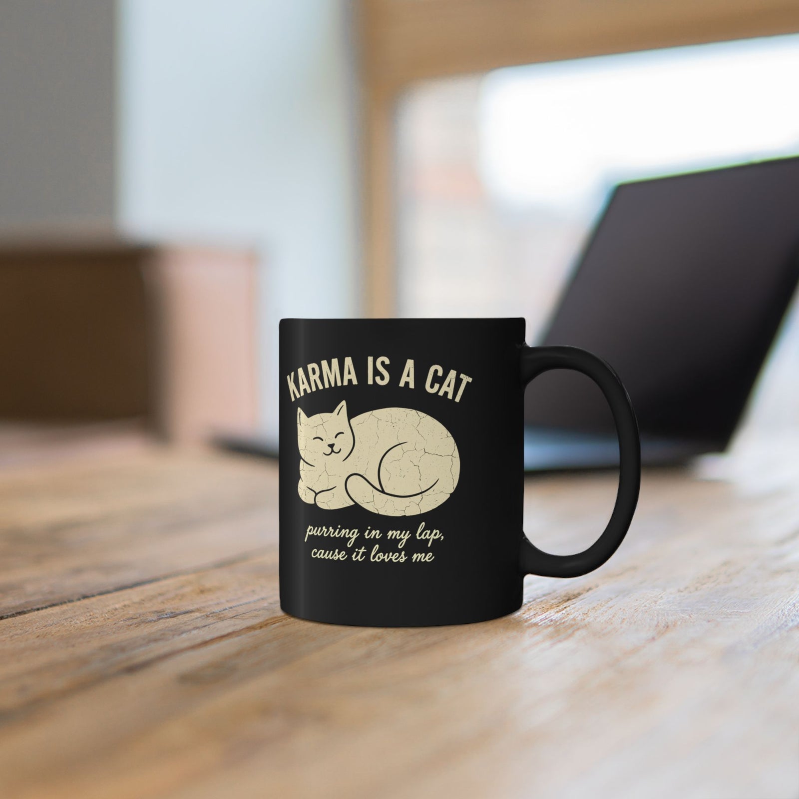 Karma Is A Cat Black Mug