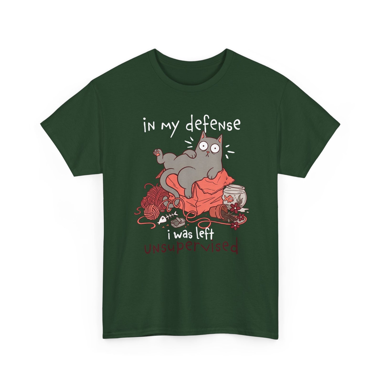 Cute Messy Cat T-Shirt — "In My Defense, I Was Left Unsupervised" Cat Tee
