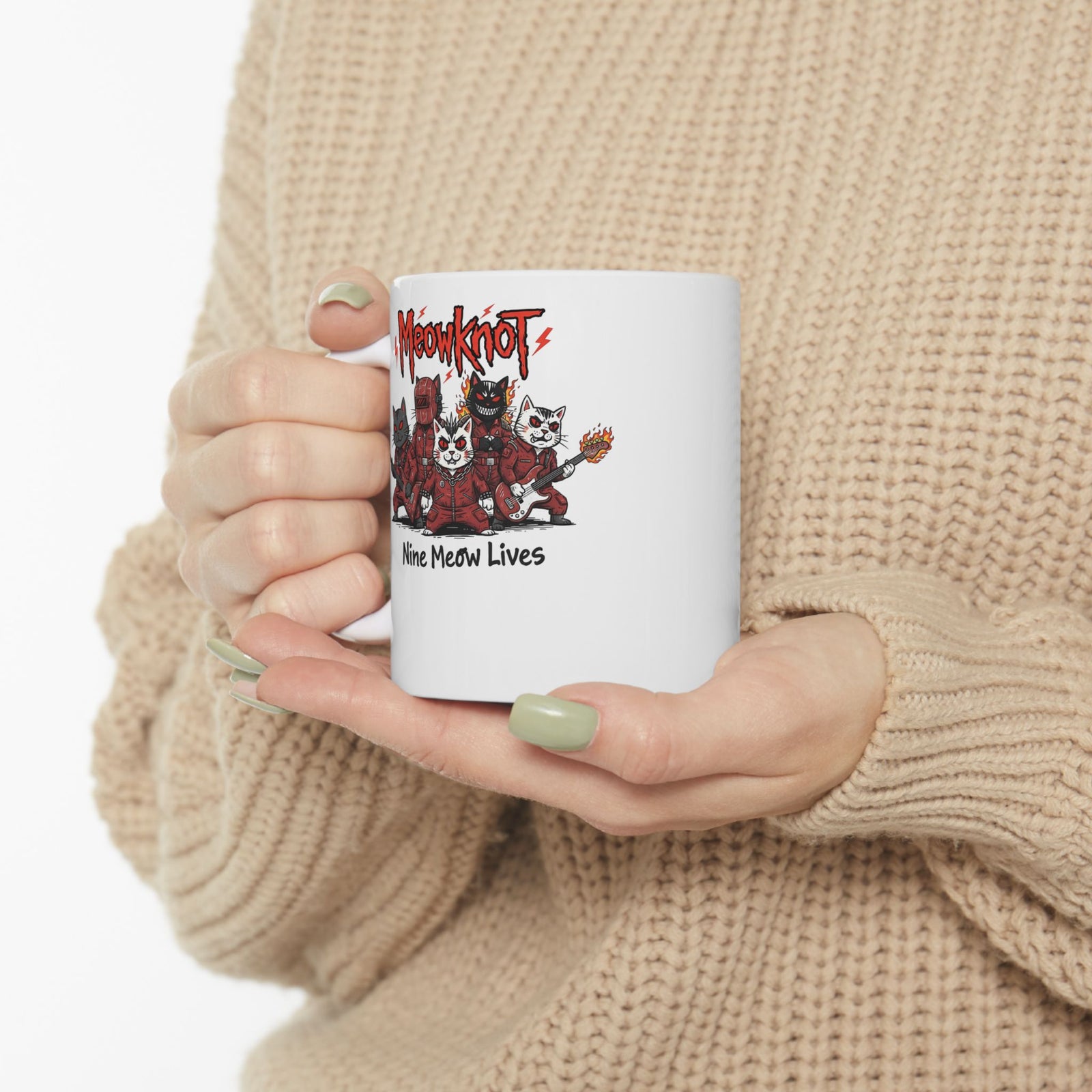 Meowknot Cat Band Ceramic Mug — Cute Musical Cat Graphic Mug