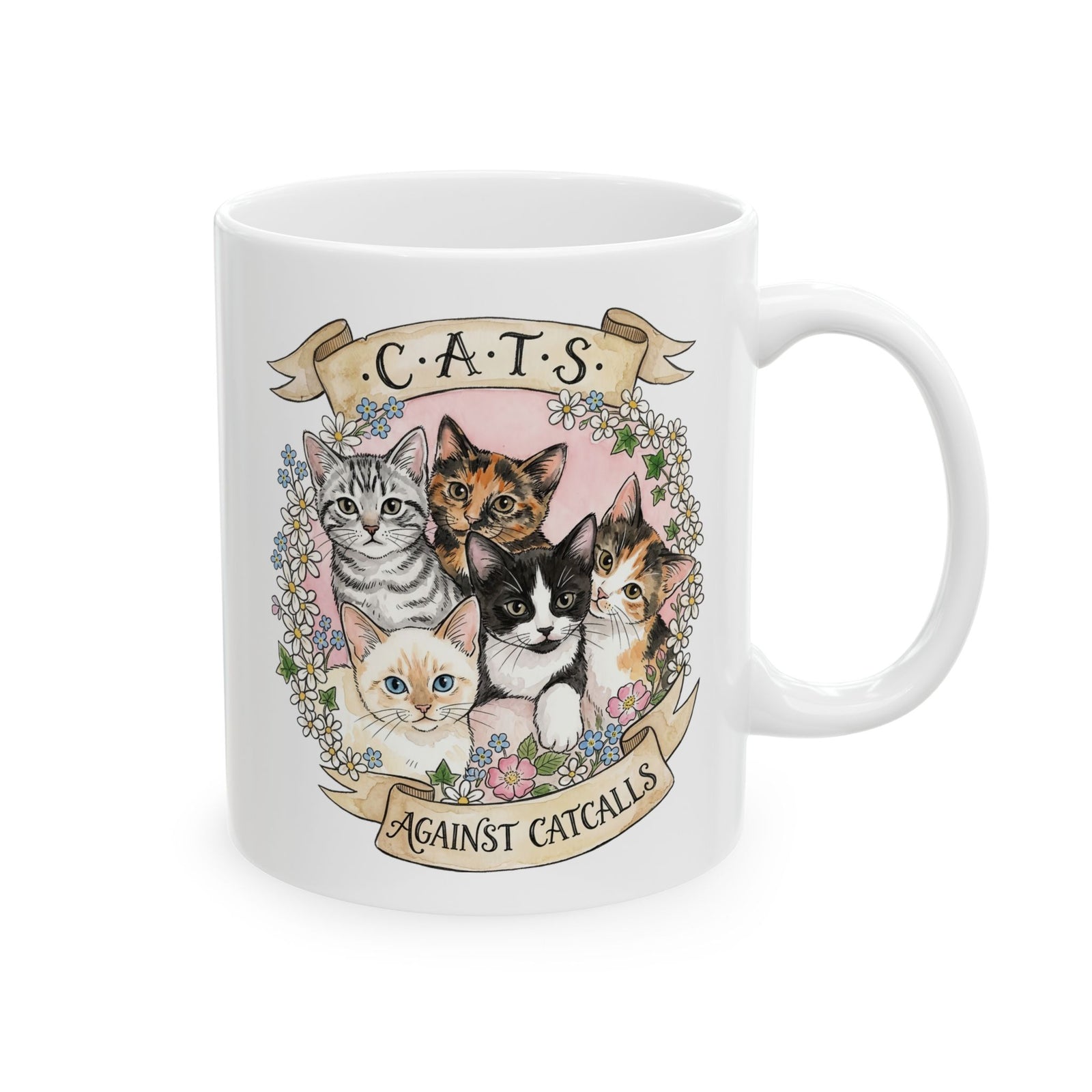 Cat Against Catcalls Ceramic Mug — Feminist Anti-Harassment Mug