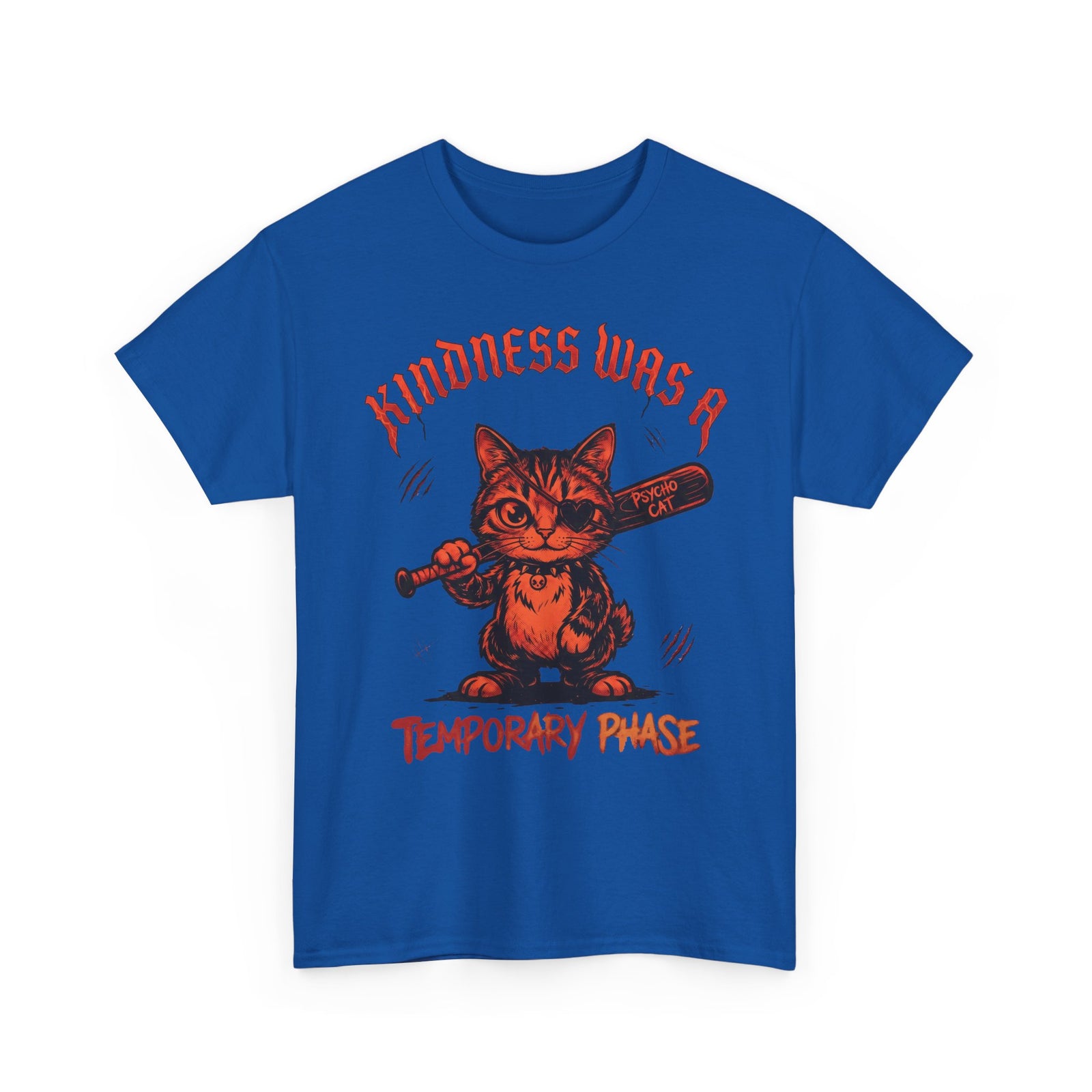 Kindness Was A Temporary Phase T-Shirt — Funny Psycho Cat Baseball Bat Tee