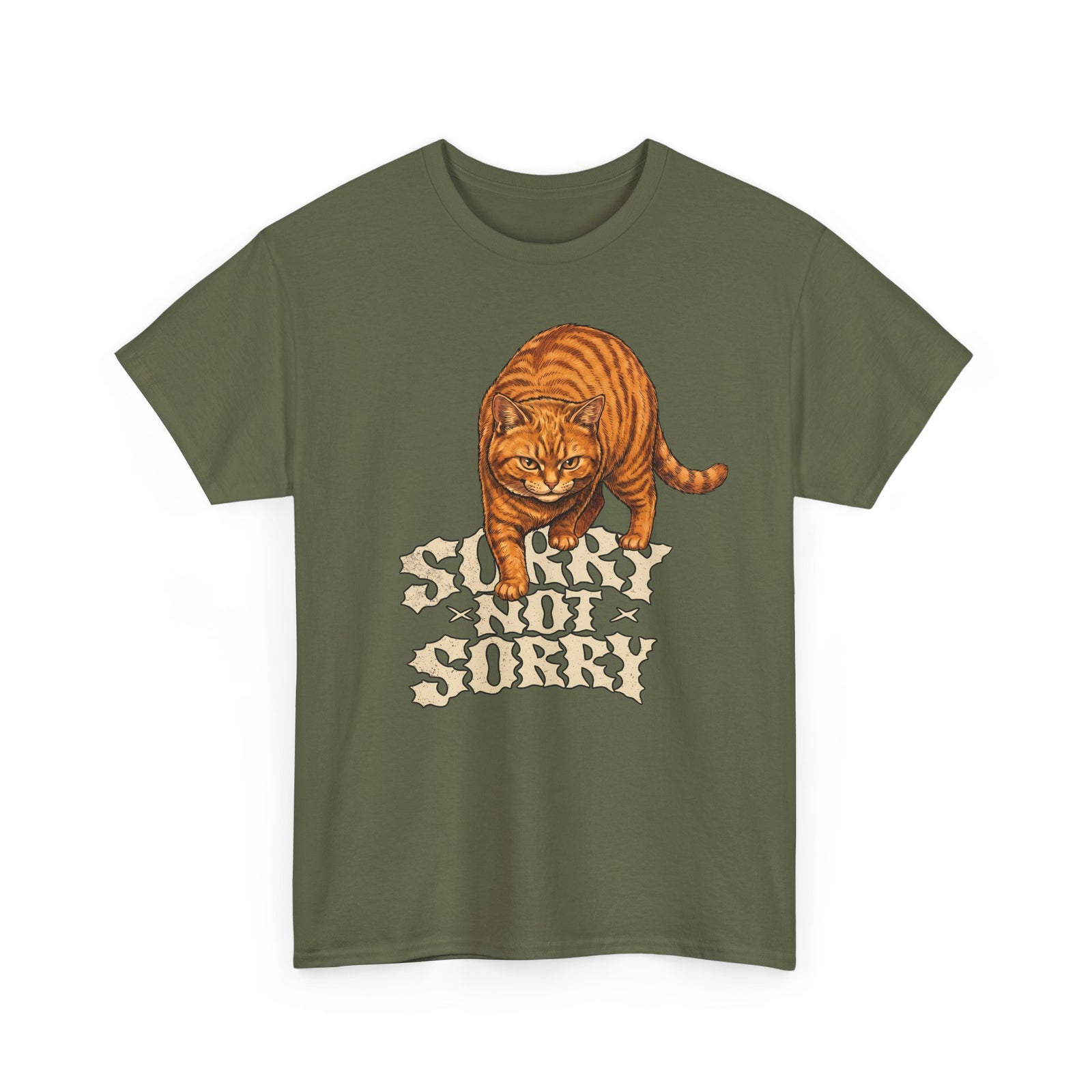 Sorry Not Sorry Cat T-Shirt — Funny Sarcastic Orange Tabby Tee