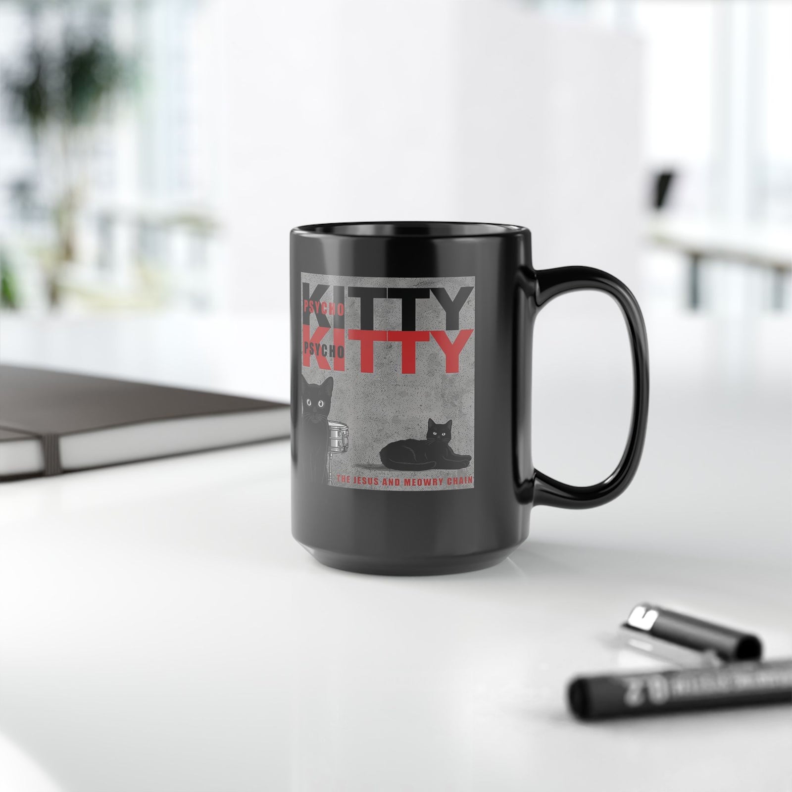 Kitty Mug Retro Black Cat Graphic T‑Mug