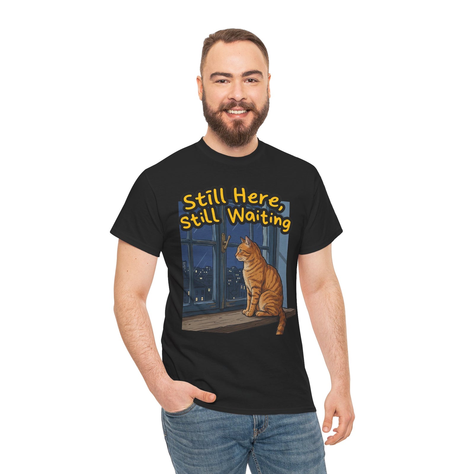 Cat Window Tee — "Still Here, Still Waiting" Graphic T‑Shirt