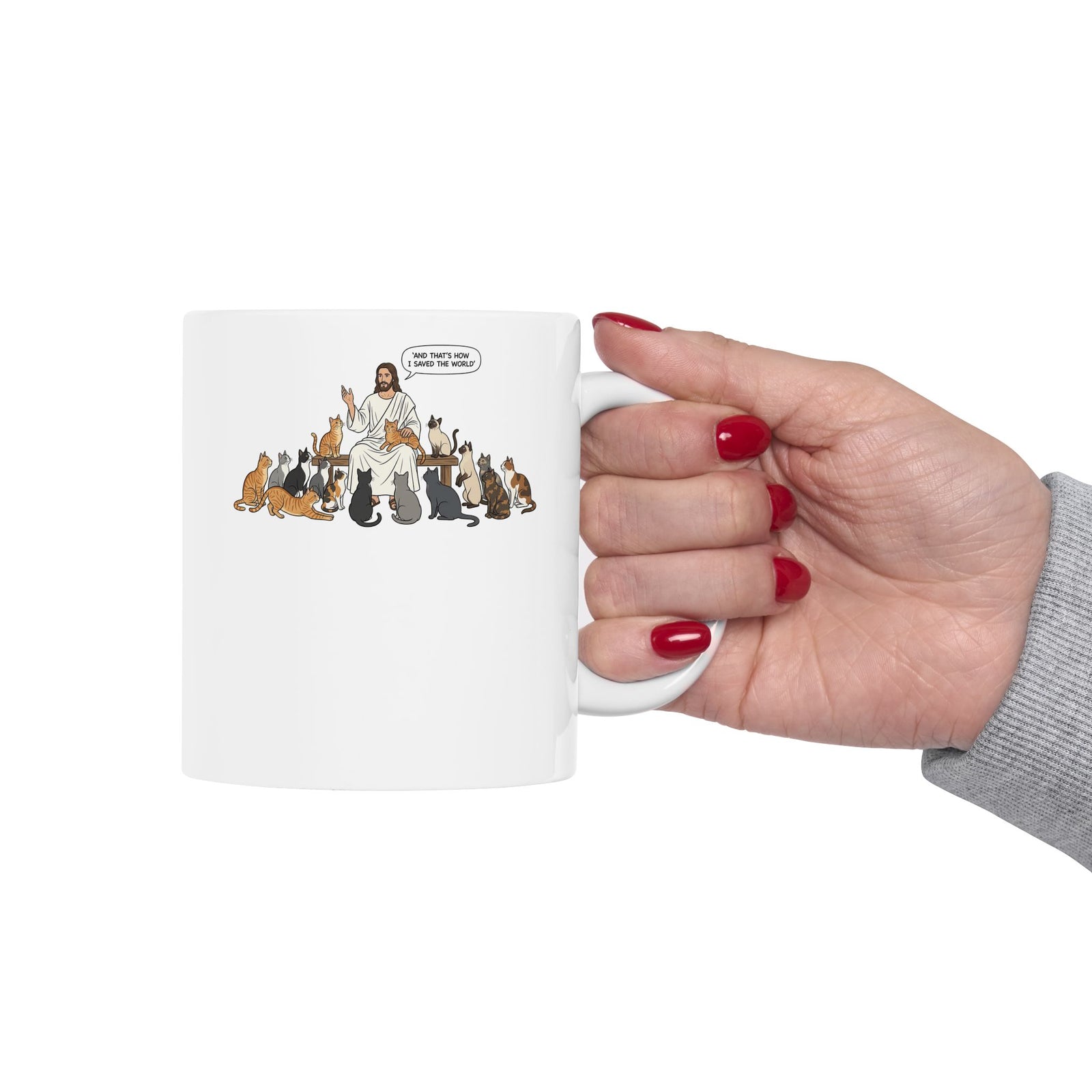 Cats & Jesus Ceramic Mug — Faith + Feline Graphic Mug
