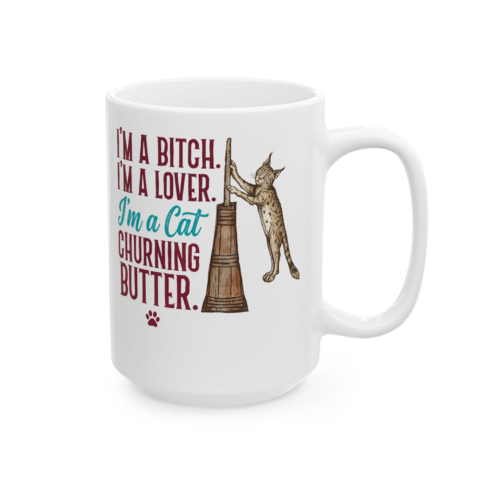 “I'm a Cat Churning Butter” Ceramic Mug — Funny Whimsical Cat Mug