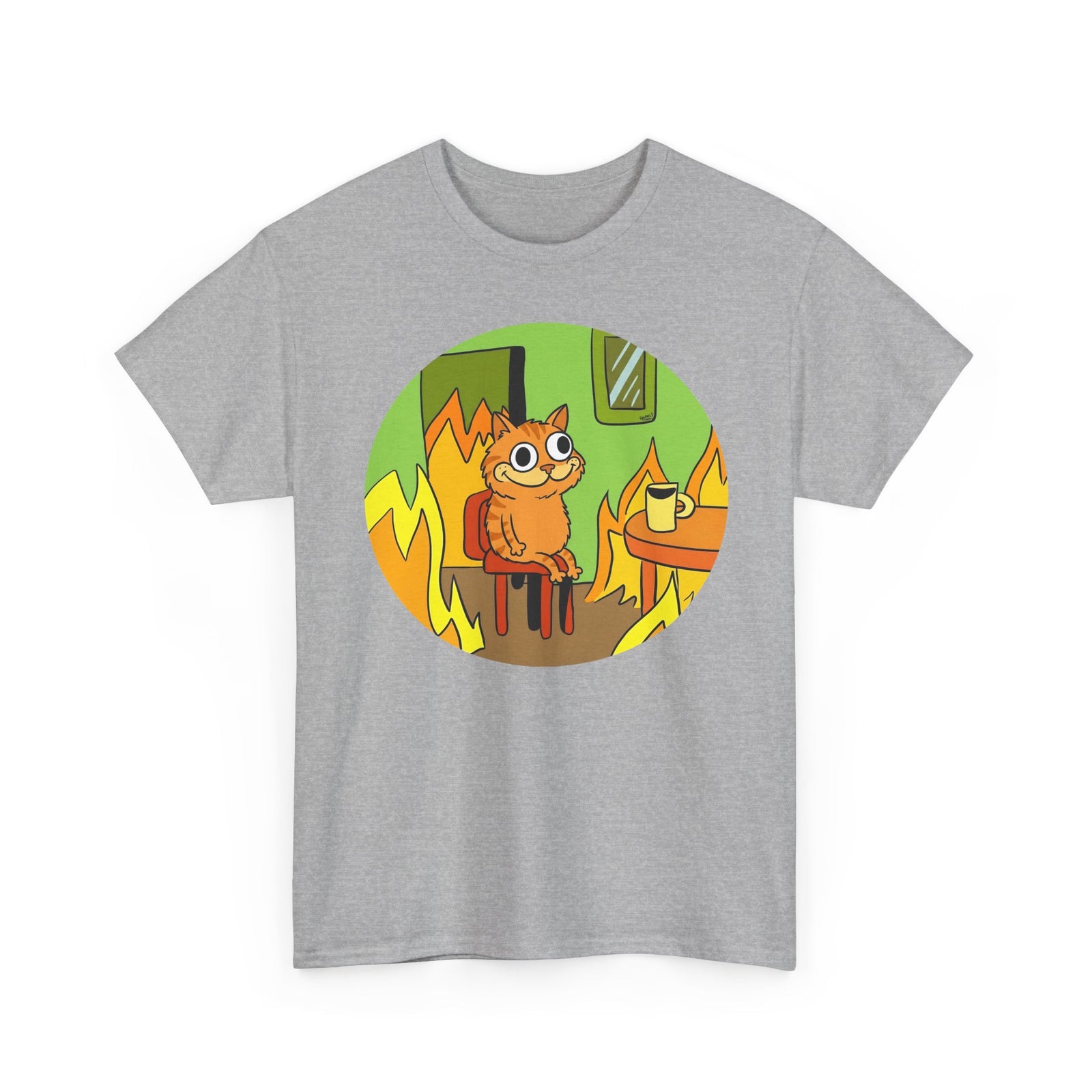 This Is Fine Orange Cat T-Shirt — Funny Meme Parody Feline Graphic Tee