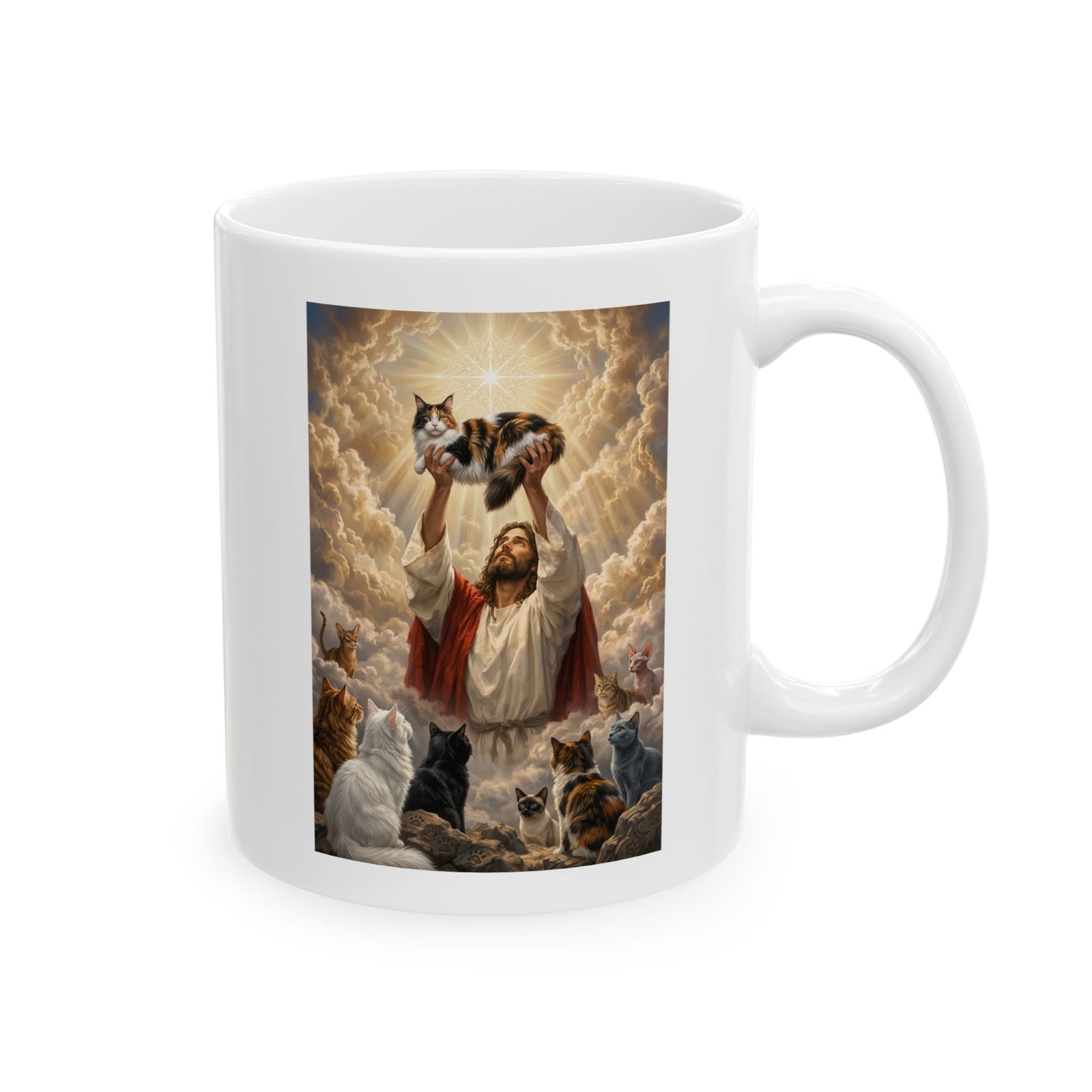 Jesus With Cats Ceramic Mug — Christian Cat Lover Mug