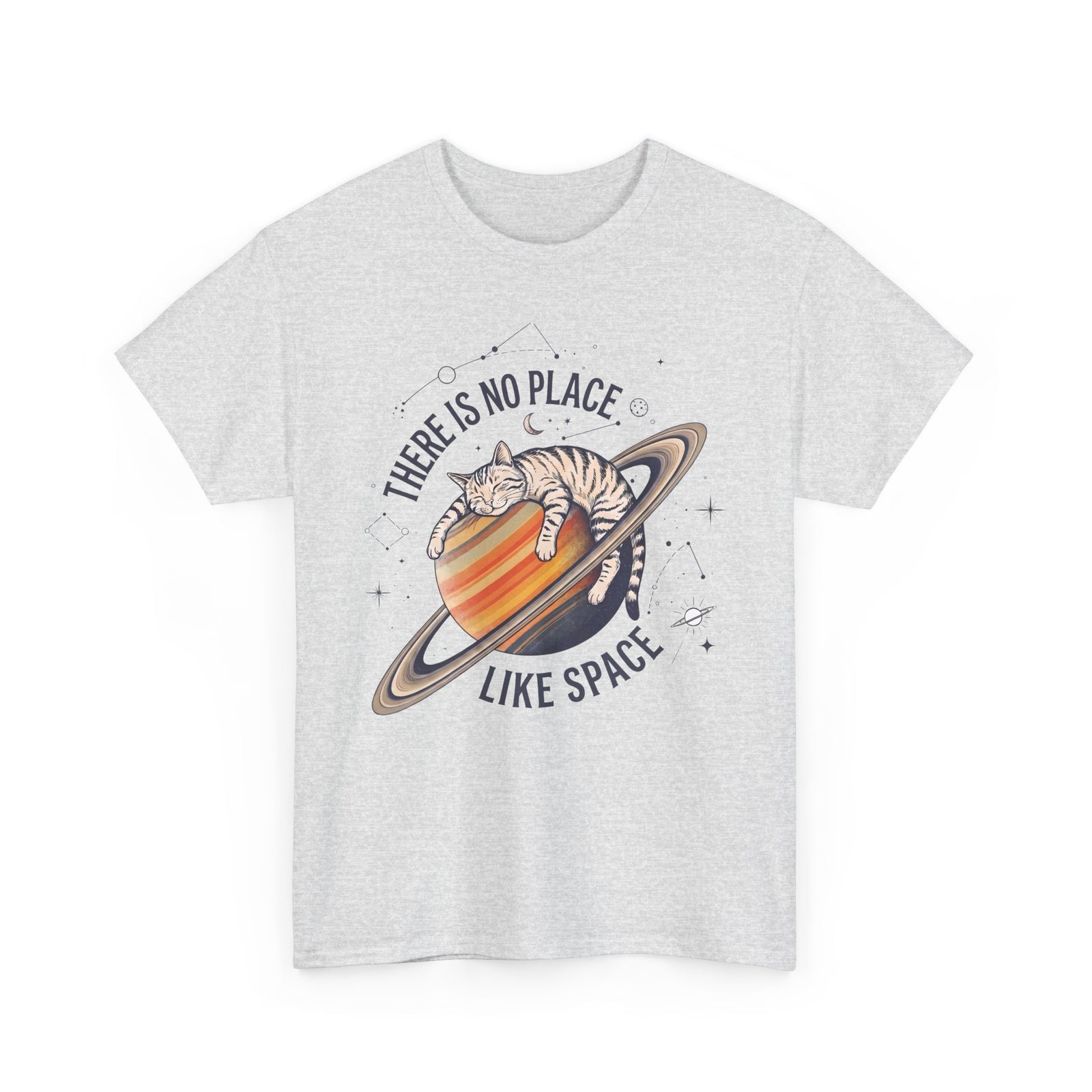 There Is No Place Like Space T-Shirt — Funny Sleeping Cat Saturn Tee