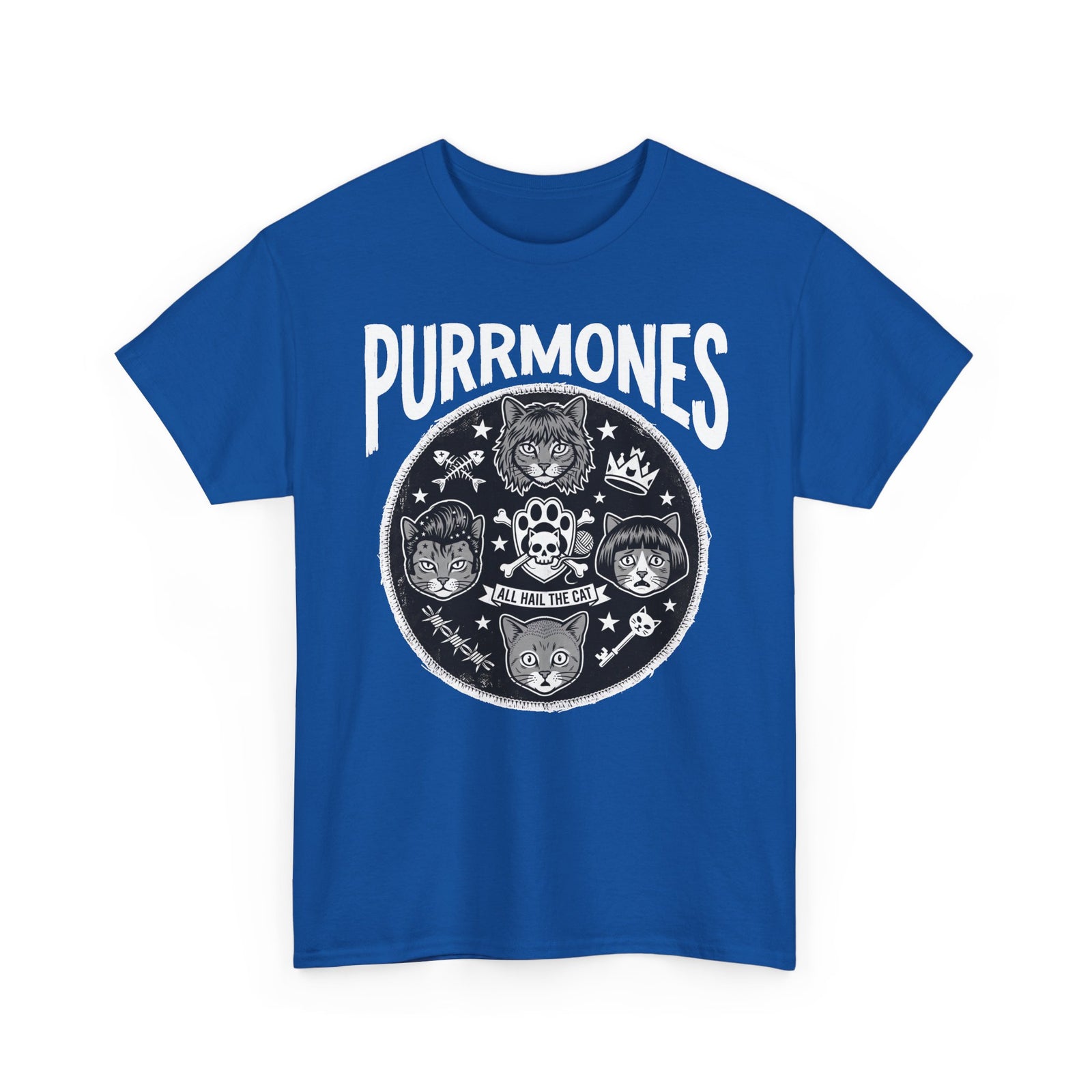 Purrmones Band Tee — Vintage Rock Cat Skull Graphic T-Shirt