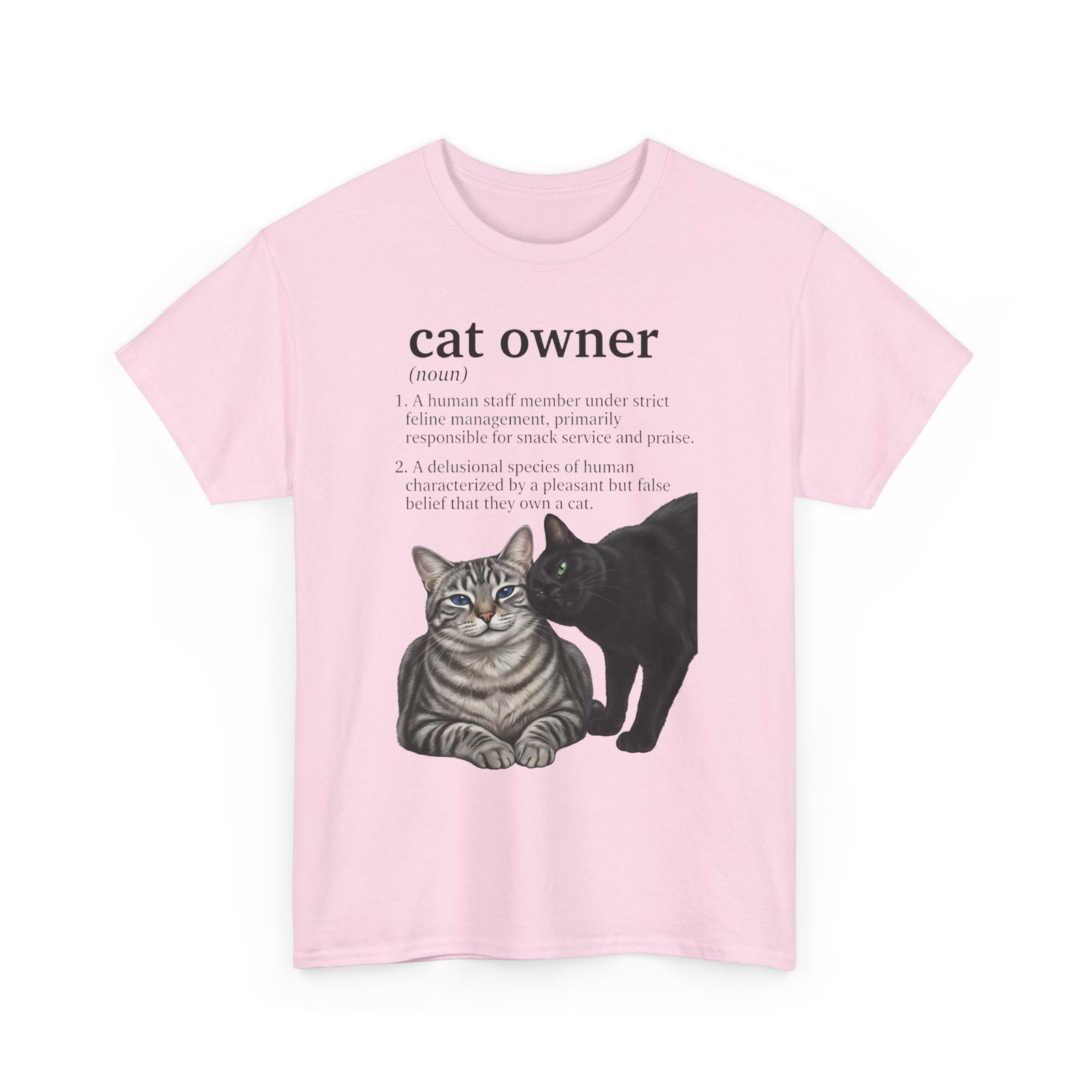 Cat Owner Definition T‑Shirt — Cute Tabby & Black Cat Graphic Tee for Cat Lovers