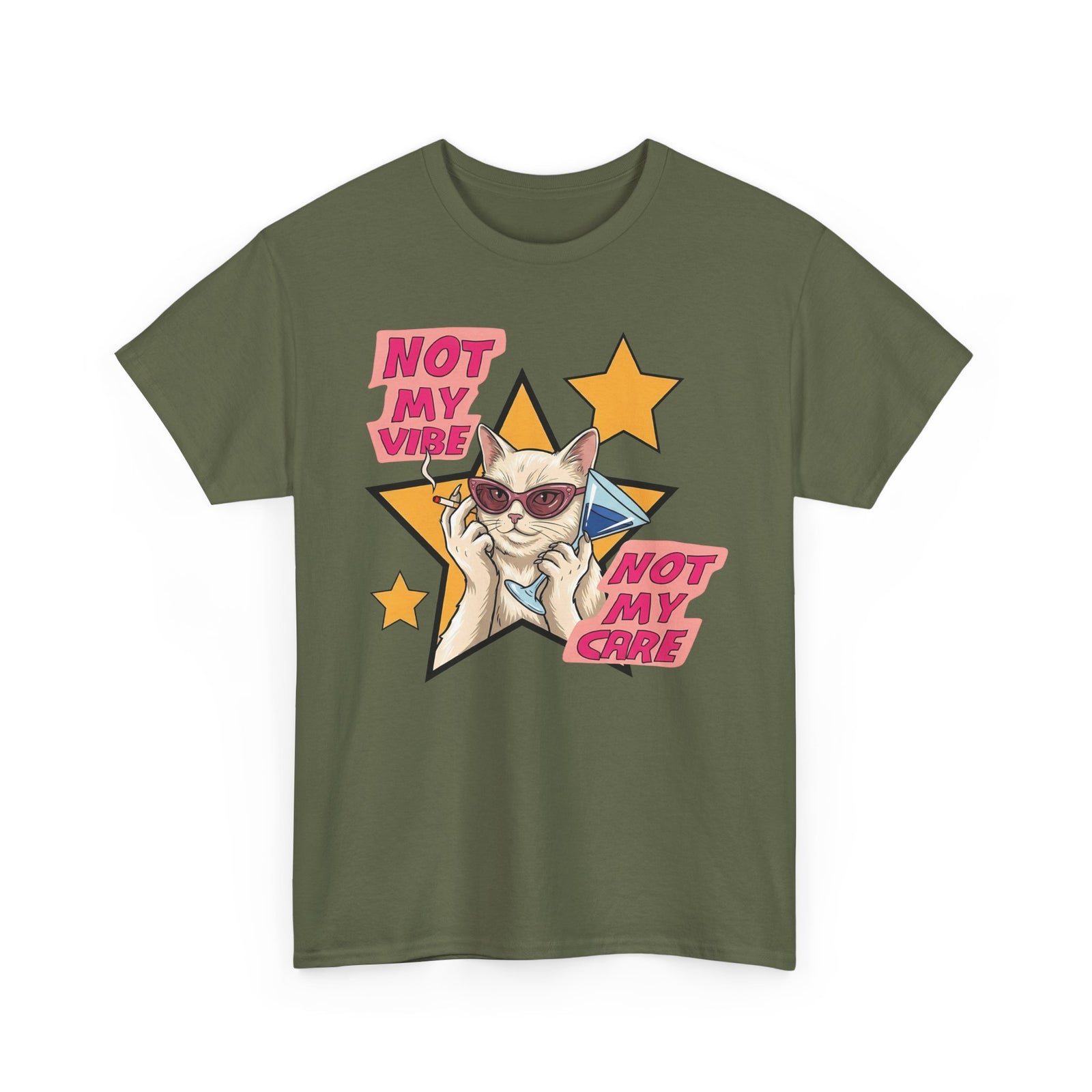 Not My Care Retro Cat T-Shirt — Unbothered Pop Art Feline Tee