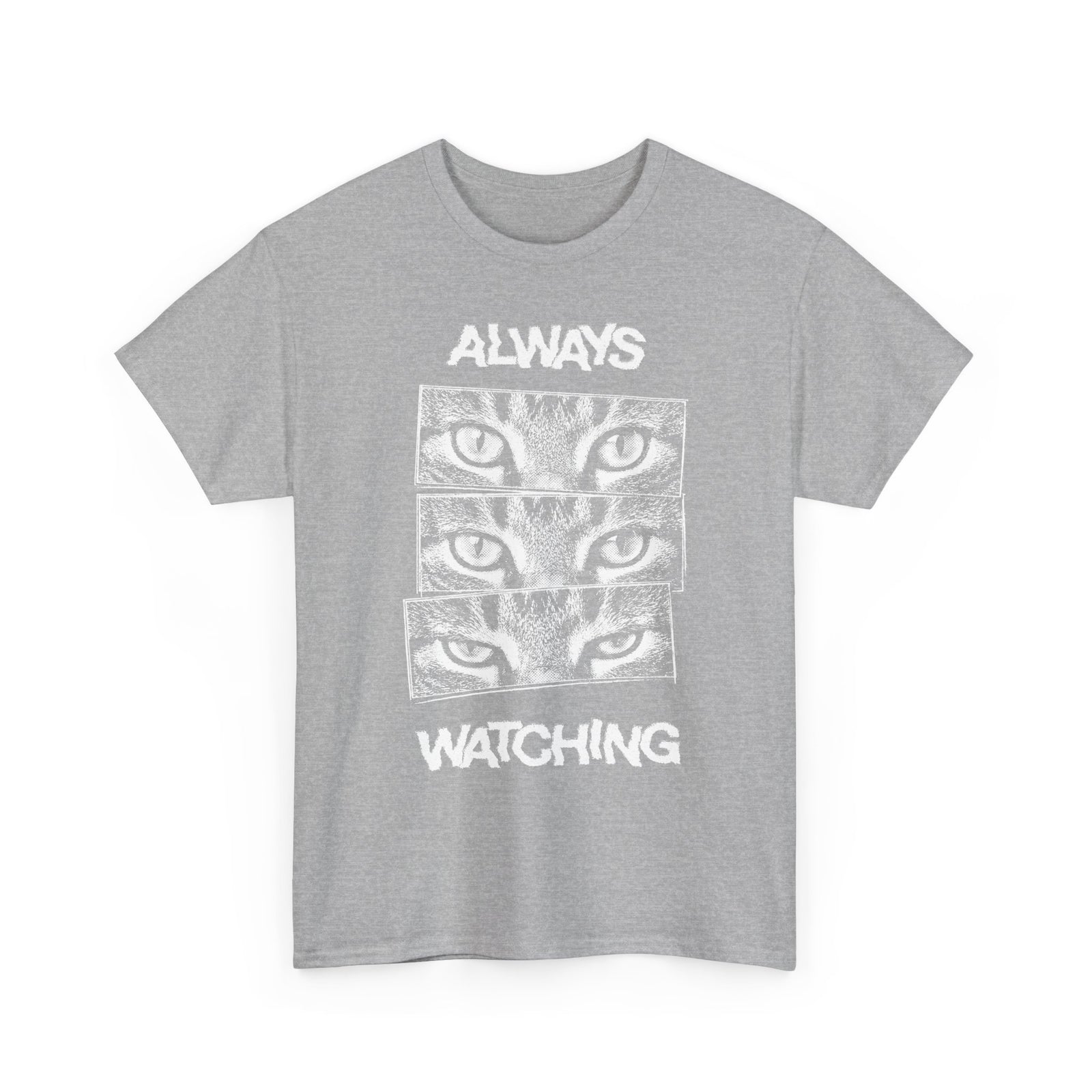 Always Watching Cat T-Shirt — Funny Grunge Black and White Feline Eyes Tee