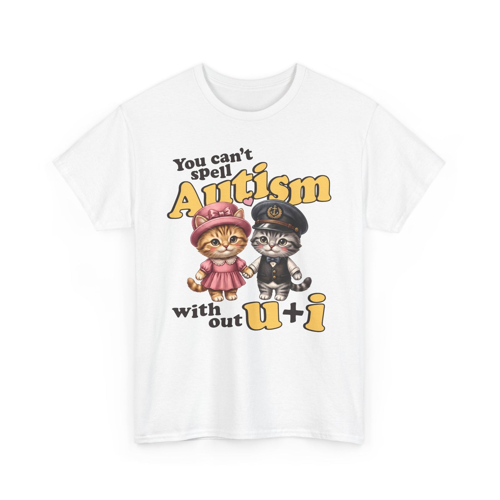 You Can't Spell Autism Without U + I T-Shirt — Cute Cartoon Couple Cats Tee