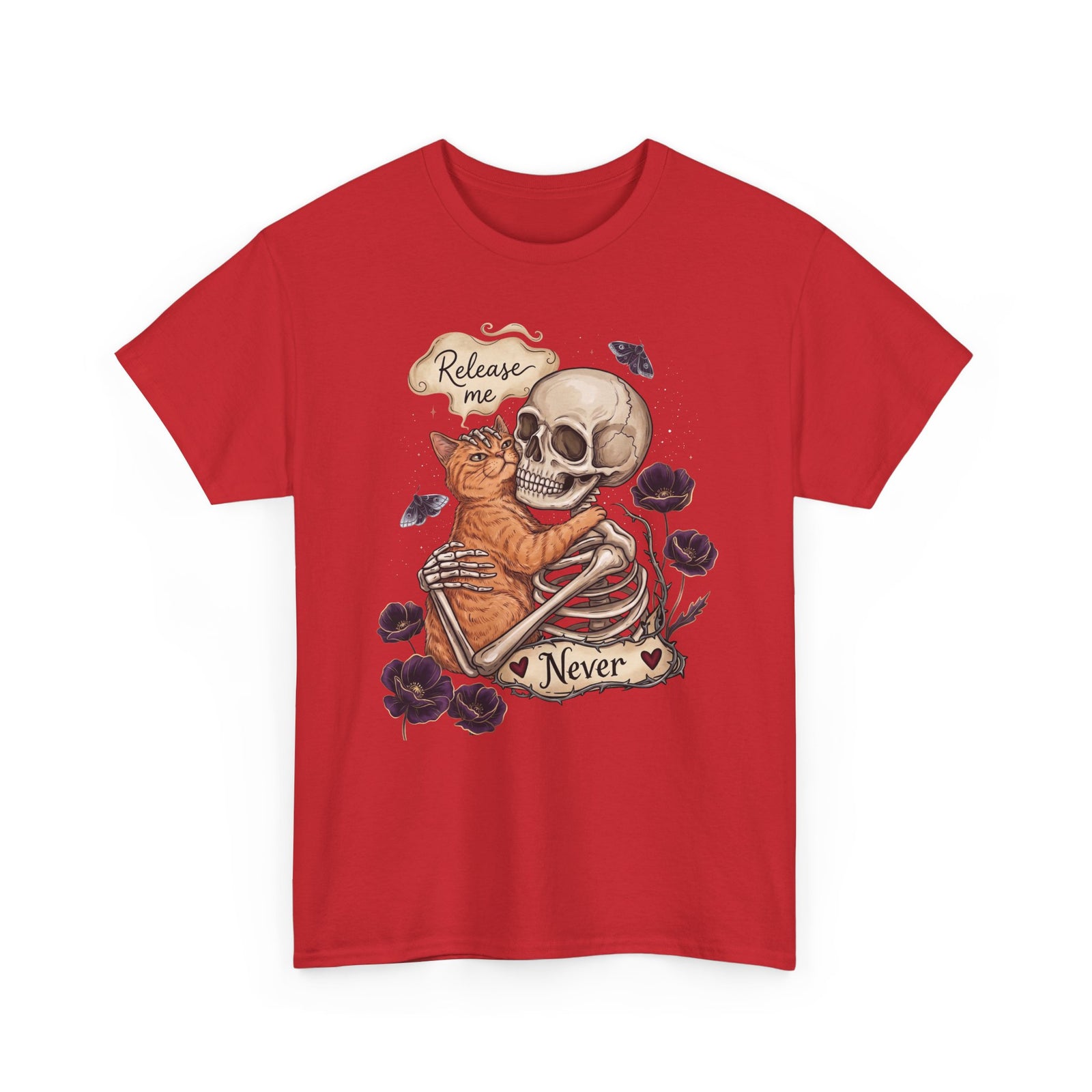 Funny Clingy Skeleton & Cat T-Shirt — Dark Aesthetic Cat Tee