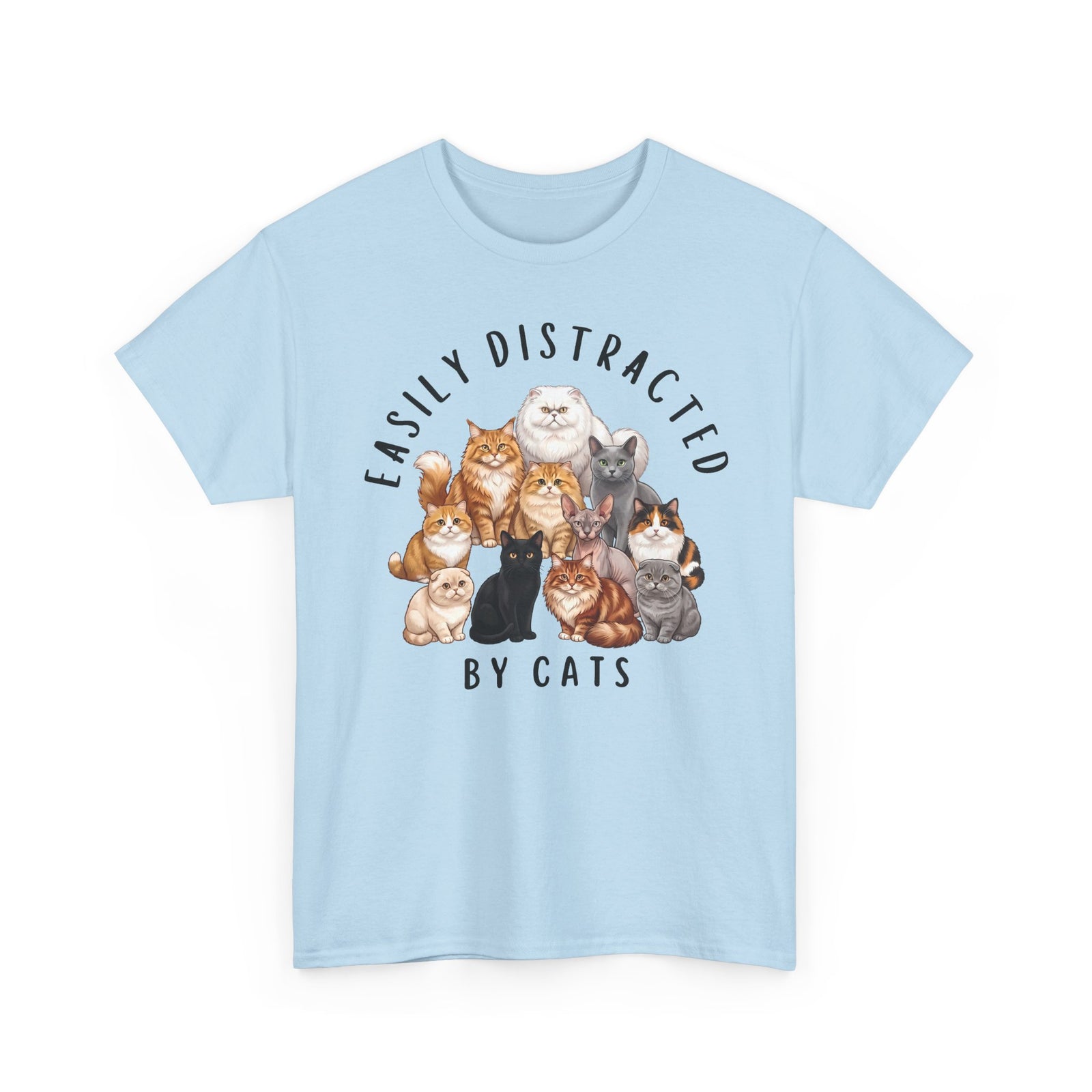 Easily Distracted By Cats T-Shirt — Funny Multi-Breed Cat Lover Tee
