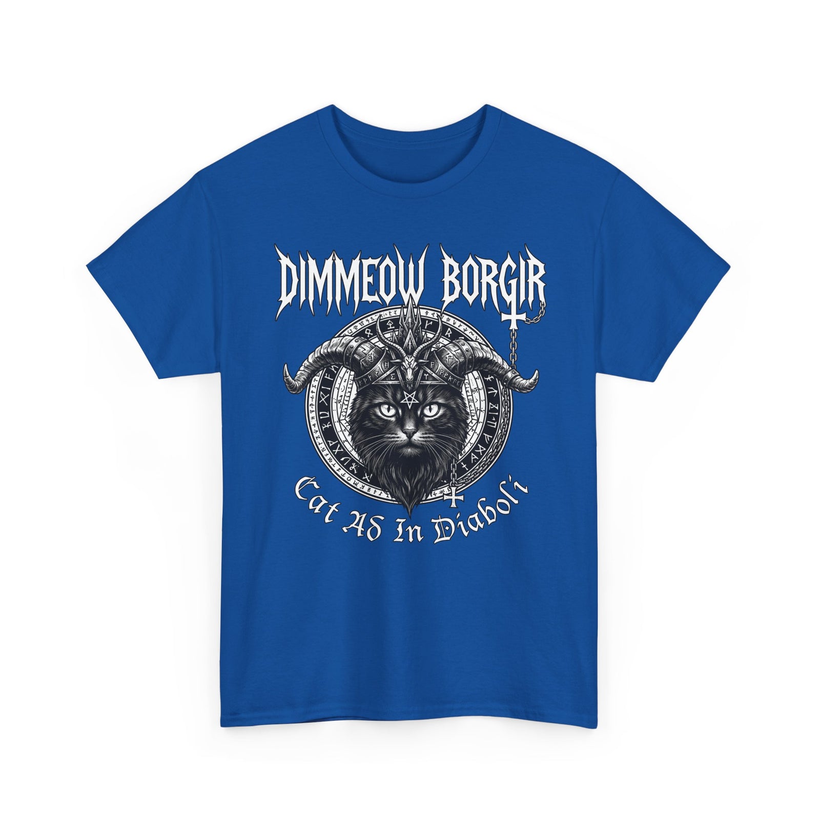 Black Metal Cat T-Shirt — "Dimmeow Borgir" Gothic Cat Band Tee