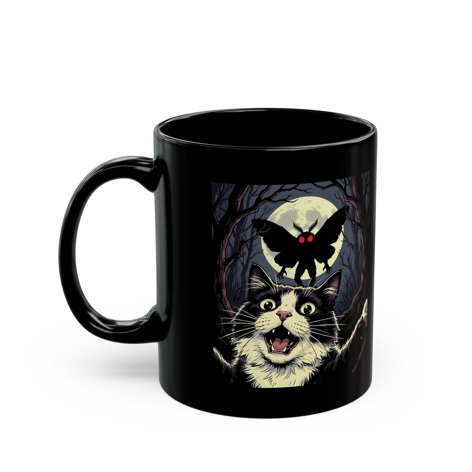 Cat Selfie with Mothman Black Mug