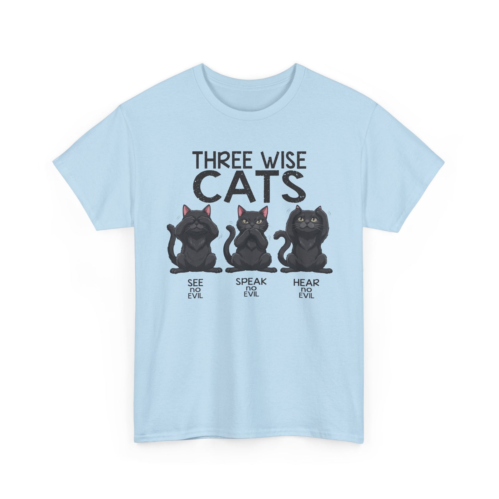 Three Wise Cats T-Shirt — See Speak Hear No Evil Black Cat Graphic